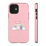 Kawaii Cat Rainbow Tough Cases, Cute Kitty Phone Cover, Protective Phone Case, Adorable Cat Lover Gift, Fun Rainbow Cat Phone Accessories