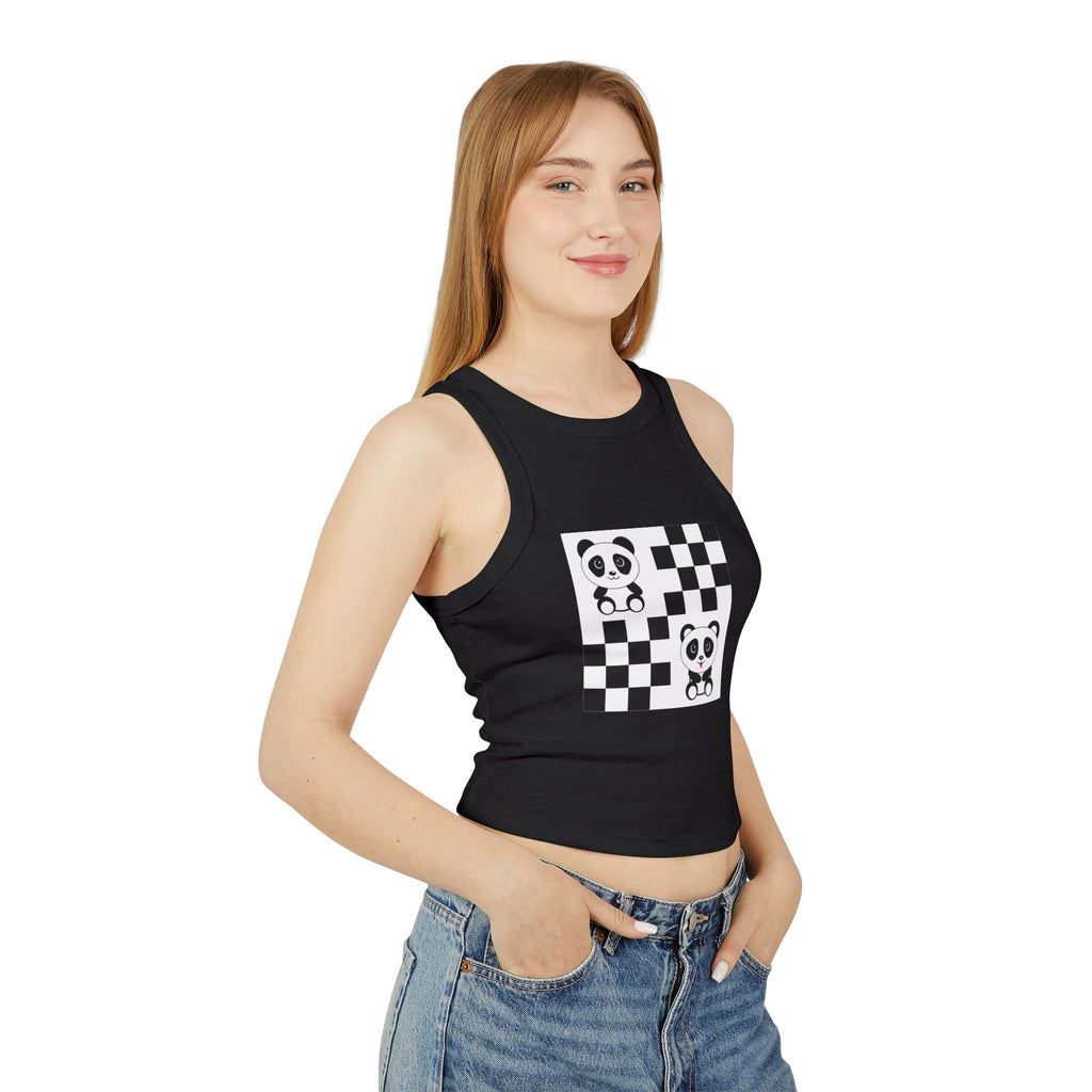 Kawaii Pandas Chessboard Tank Top, Cute Panda Shirt, Women's Summer Top, Sleeveless Shirt, Hipster Animal Print Tee