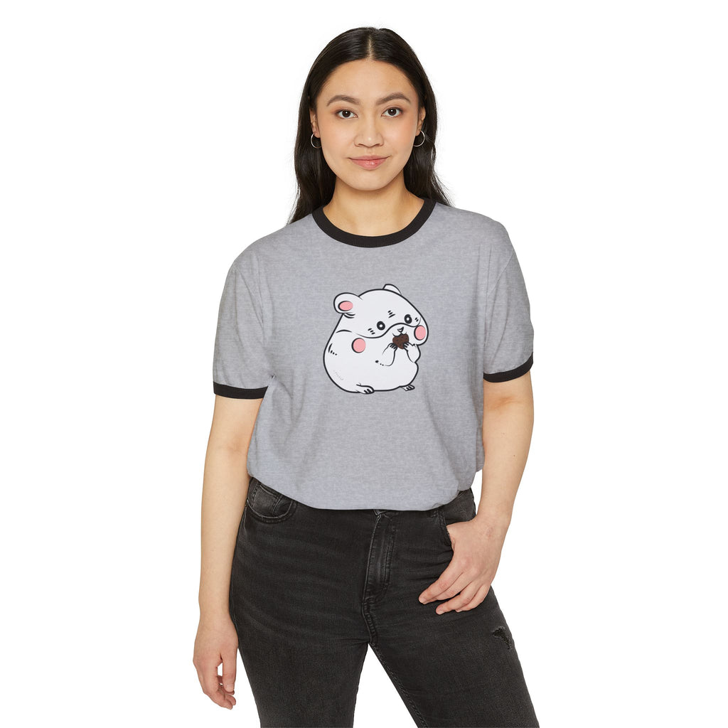 Kawaii Cute Hamster Ringer Tee - Cotton T-Shirt - Animal Lover Gift - Funny Graphic Tee - Cute Rodent Shirt