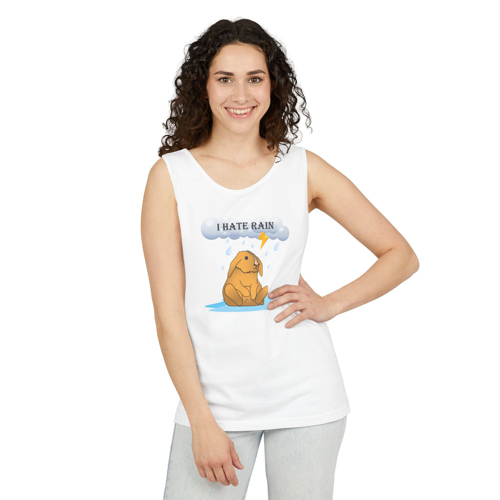 I Hate Rain Rabbit Tank Top, Sleeveless Tee, Summer Shirt, Funny Graphic Top, Rabbit Lover Gift