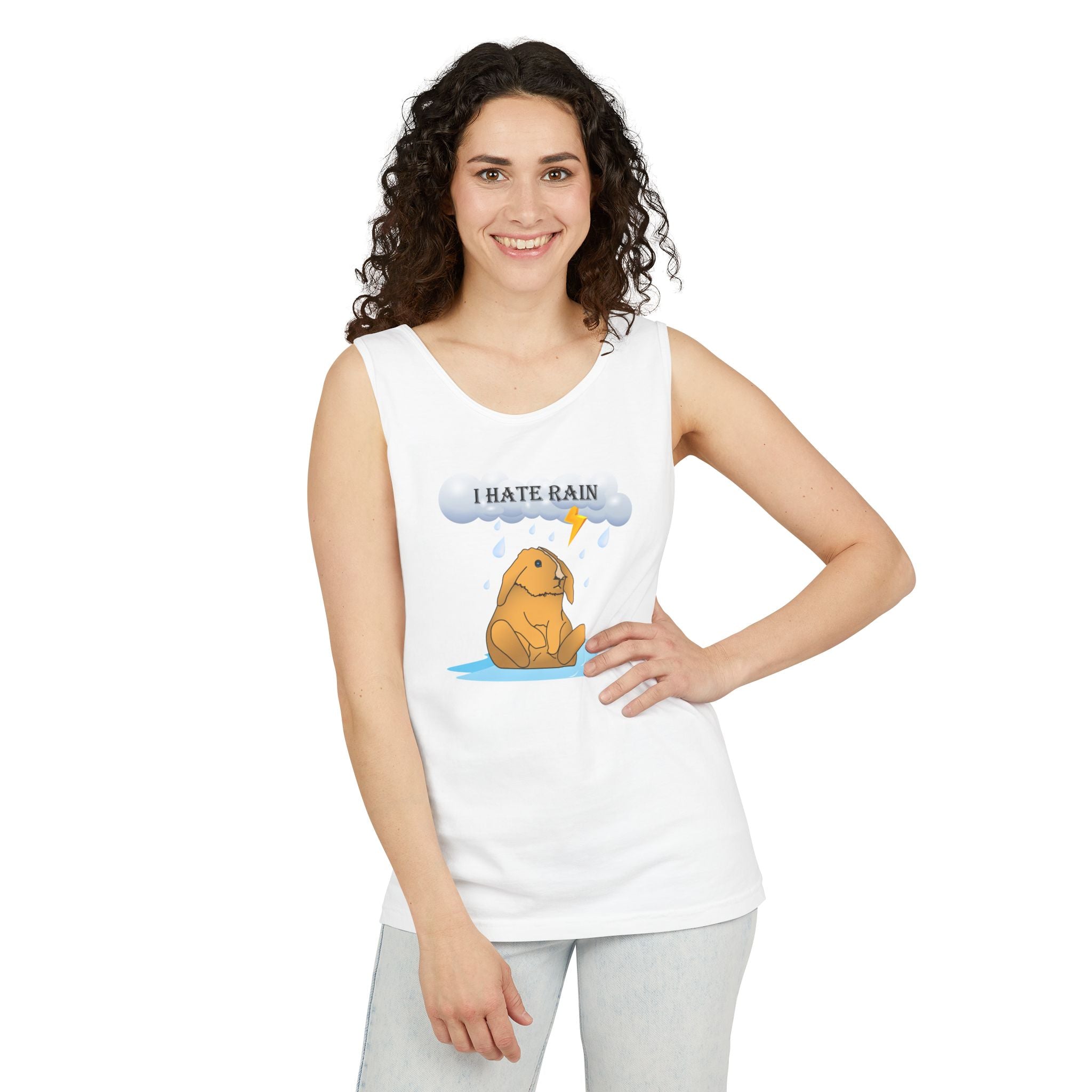 I Hate Rain Rabbit Tank Top, Sleeveless Tee, Summer Shirt, Funny Graphic Top, Rabbit Lover Gift