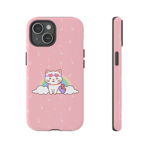 Kawaii Cat Rainbow Tough Cases, Cute Kitty Phone Cover, Protective Phone Case, Adorable Cat Lover Gift, Fun Rainbow Cat Phone Accessories