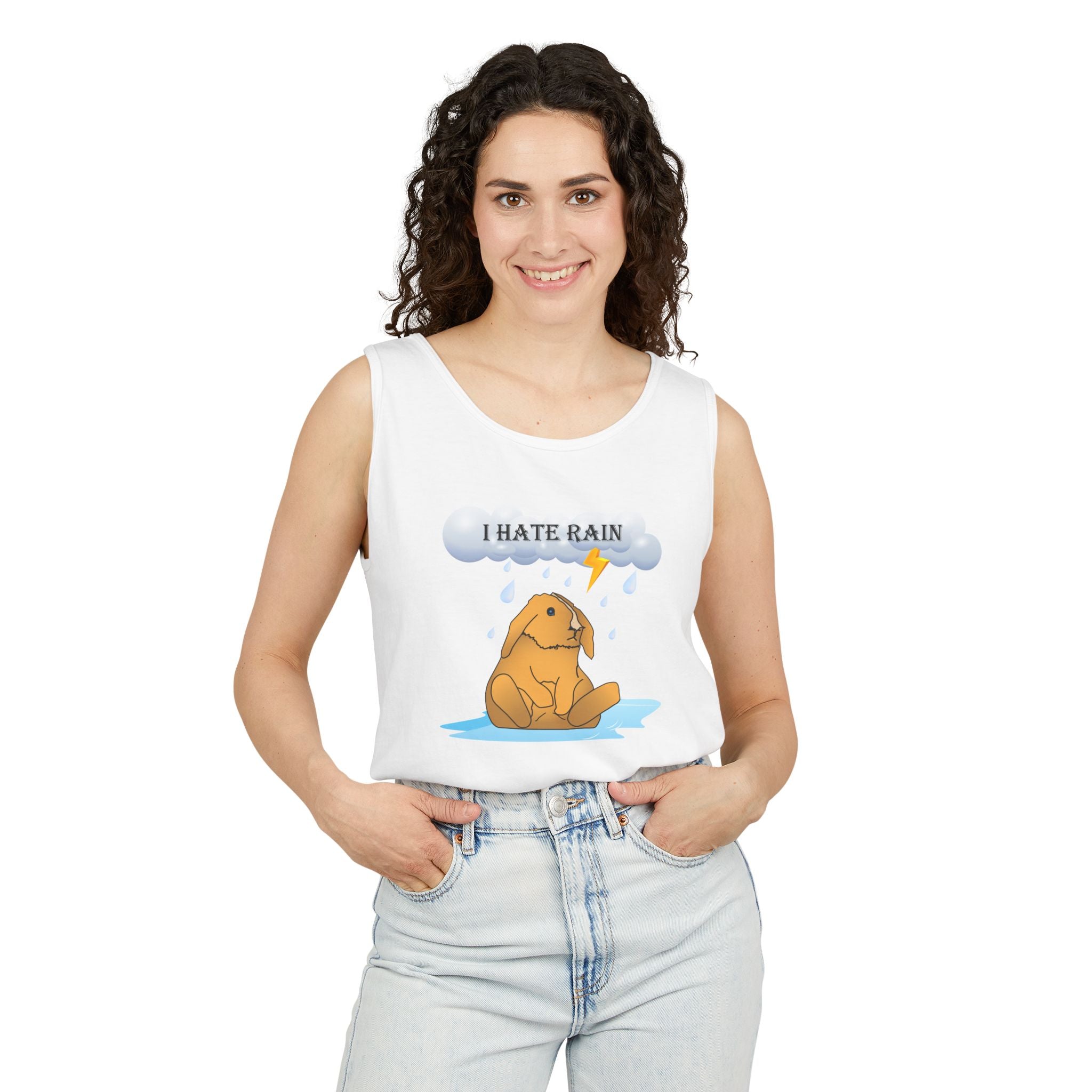 I Hate Rain Rabbit Tank Top, Sleeveless Tee, Summer Shirt, Funny Graphic Top, Rabbit Lover Gift