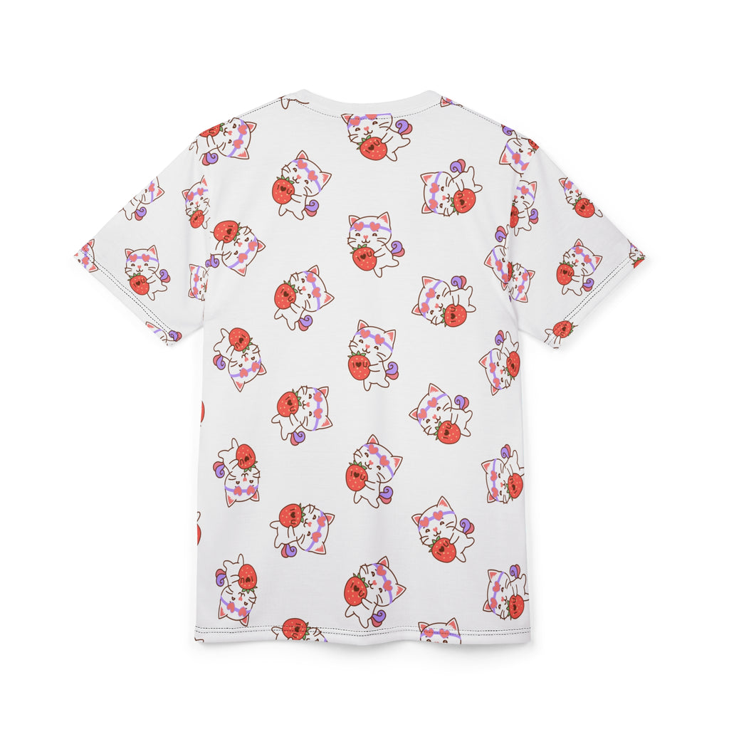 Cute Cat with Strawberry I Love you T-Shirt, Funny Cat Lover Tee, Graphic Cat Shirt, Kawaii Kitty Top, Cat and Fruit Design