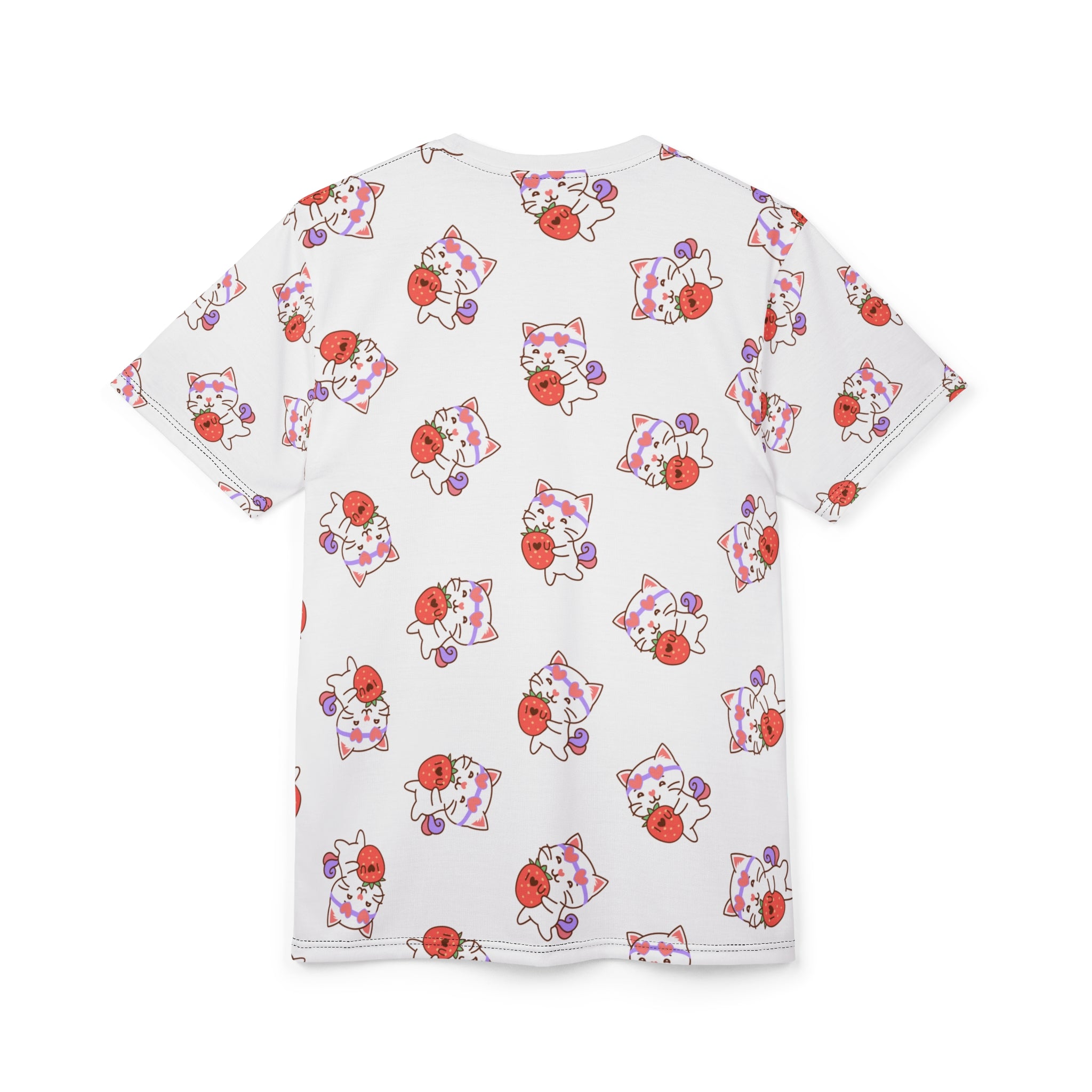 Cute Cat with Strawberry I Love you T-Shirt, Funny Cat Lover Tee, Graphic Cat Shirt, Kawaii Kitty Top, Cat and Fruit Design
