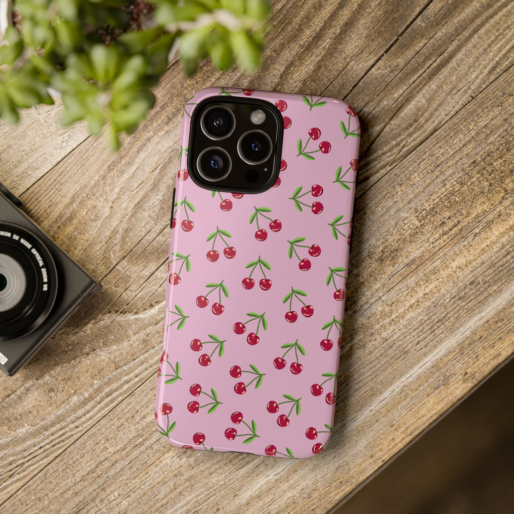 iPhone Cherry Pattern Phone Cases, Floral Tough Cover, Protective Smartphone Shell, Hard Case Gift for Her, Pretty Device Accessories