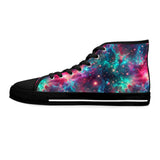 Neon Space High Top Sneakers, Galaxy Print Shoes, Outer Space Sneaker, Women's Fashion Footwear, Trendy Astro Sneaks