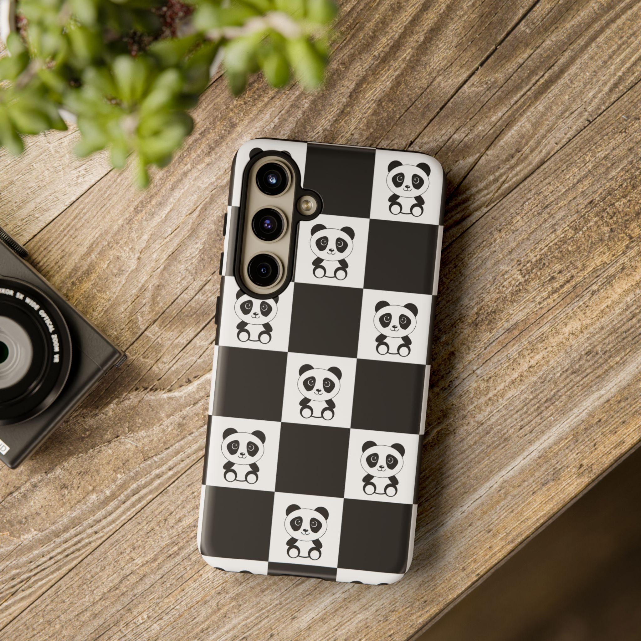 Panda Chessboard Tough Cases, Cute Panda Phone Covers, Chess Pattern iPhone Case, Board Games Phone Accessories, Animal Lover Tech