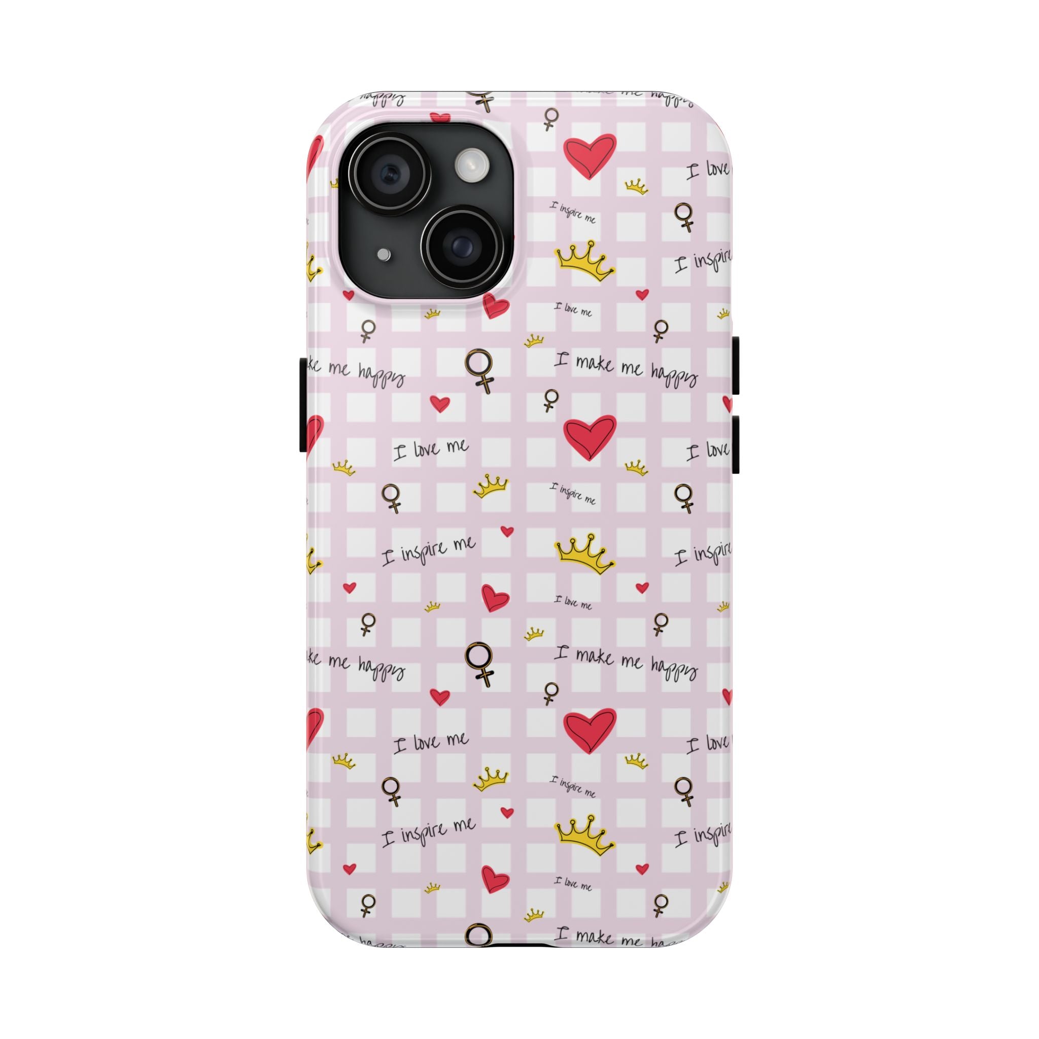 Cozy Hearts & Crowns Phone Case, Heart Design Protective Phone Cover, Crown Pattern Tough Case, Girly Phone Accessories, Valentine's Day