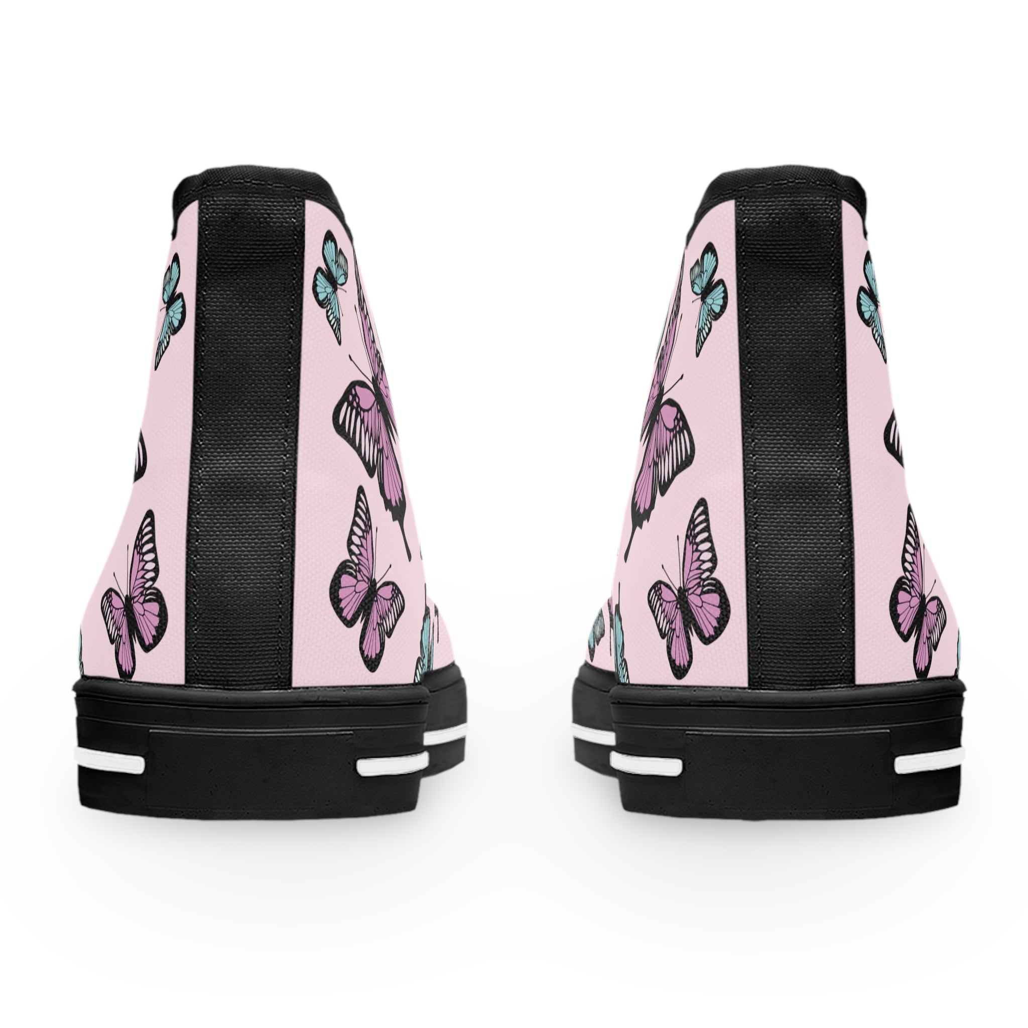 Light Pink Butterfly Pattern High Top Sneakers - Women's Fashion Shoes, Cute Pink Sneaker Boots, Butterfly Print Sneaker Shoes