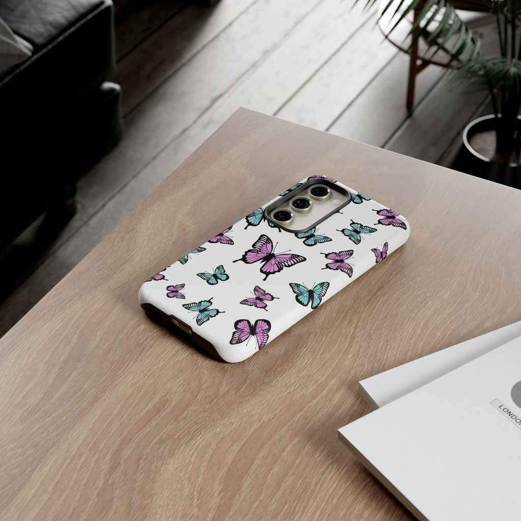Butterfly Pattern White Background Phone Cases, Protective Cover, Strong Cases, Impact Resistant, Floral Design, Unique Gifts