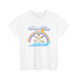 Crazy duck in rainy weather with rainbows and lightning Heavy Cotton Tee