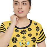 Kawaii Bee Women's Short Sleeve Shirt - Cute Yellow and Black Floral Top - Fun Honeybee T-Shirt