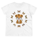 Kawaii Tiger in Butterflies Circle Tee, Women's Clothing, Cute Animal Graphic Shirt, Short Sleeve Top, Casual Wear