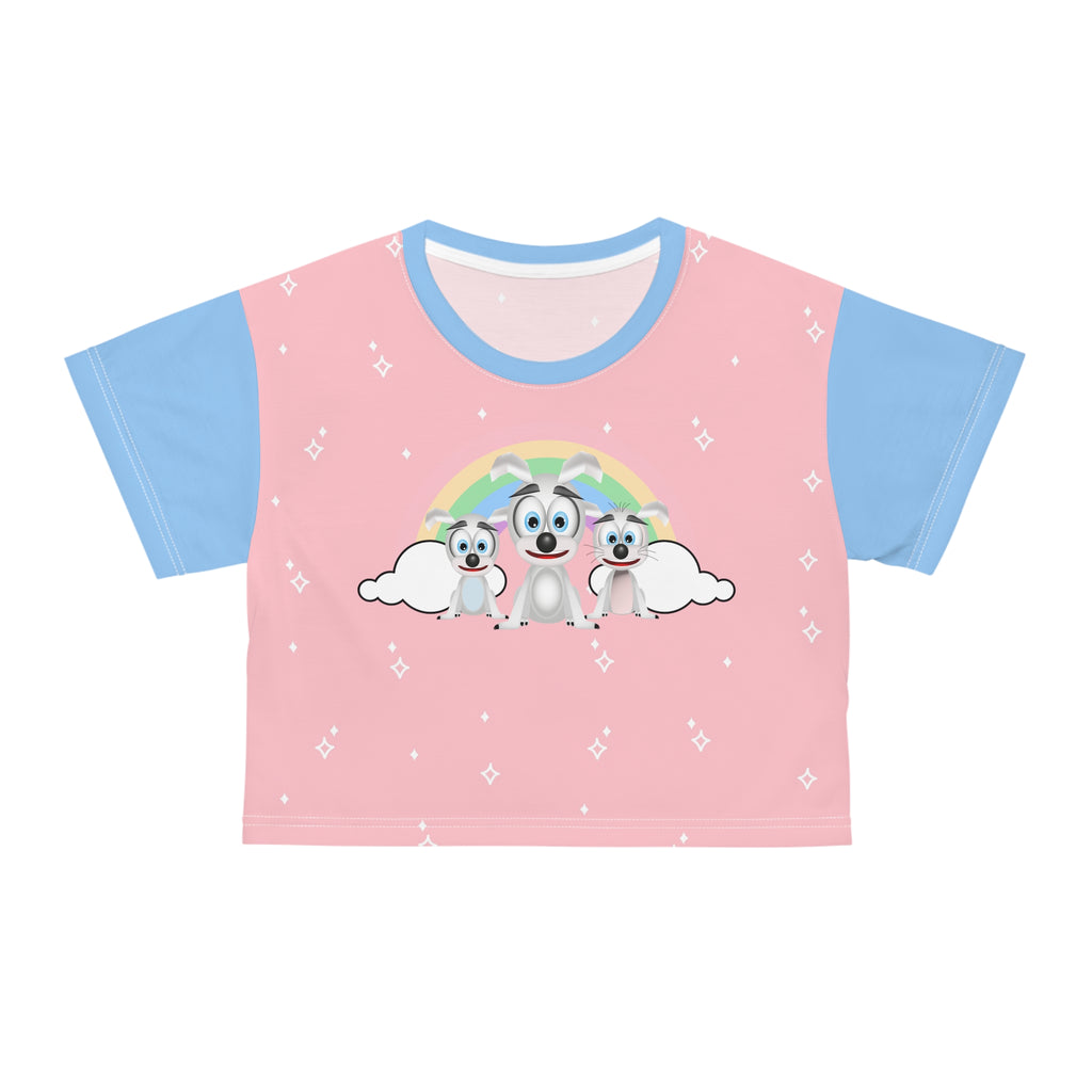 Kawaii Dogs and Rainbow Crop Tee for Dog Lovers, Cute Animals Shirt, Colorful Puppy Print Top, Women's Cropped T-Shirt, Graphic Tee for