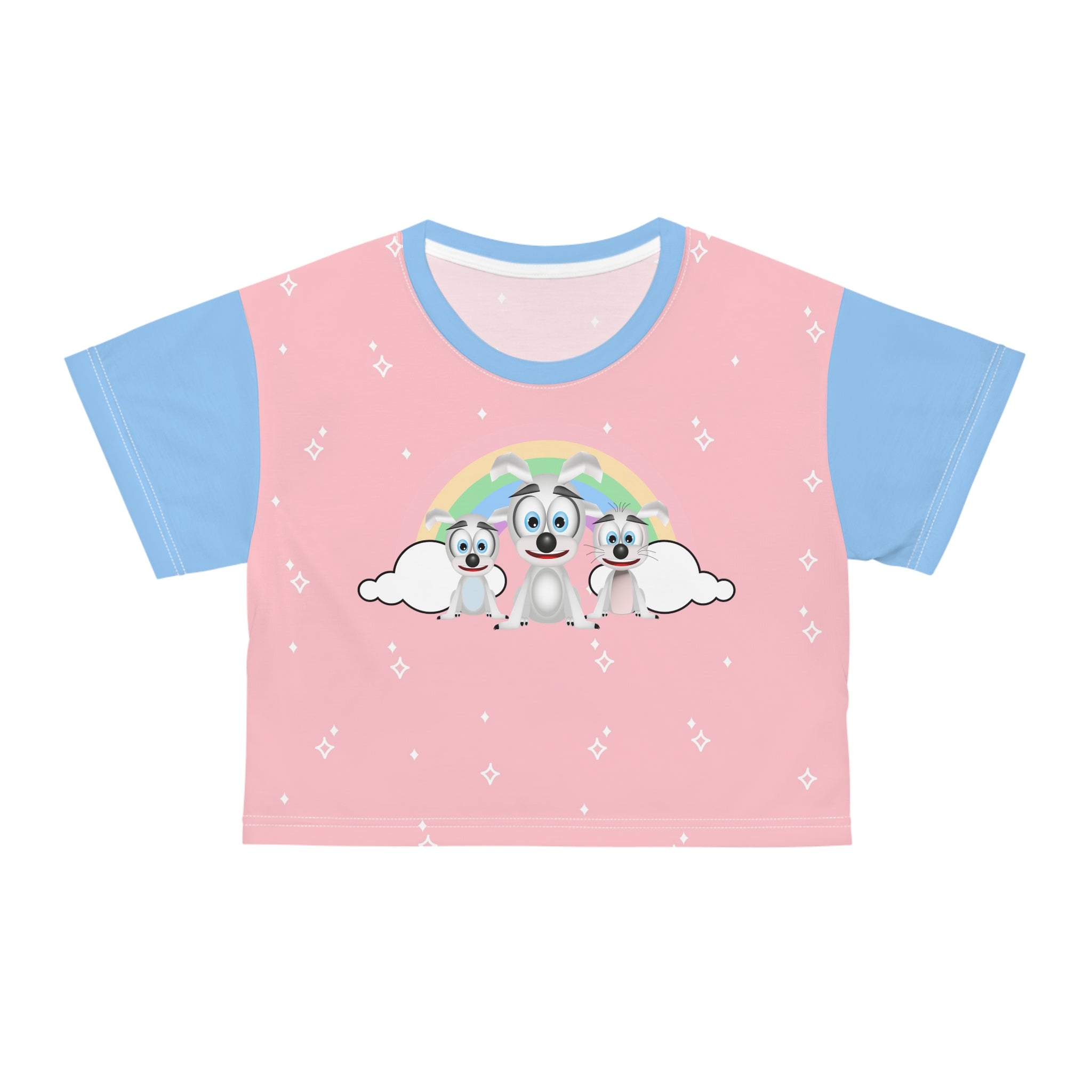 Kawaii Dogs and Rainbow Crop Tee for Dog Lovers, Cute Animals Shirt, Colorful Puppy Print Top, Women's Cropped T-Shirt, Graphic Tee for
