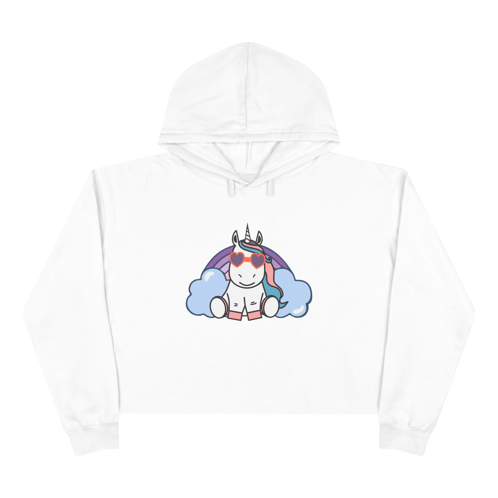 Unicorn with Rainbow Crop Hoodie - Magical Fantasy Lightweight Sweatshirt, Teens Girls Fashion Pullover, Colorful Trendy Jumper, Cute