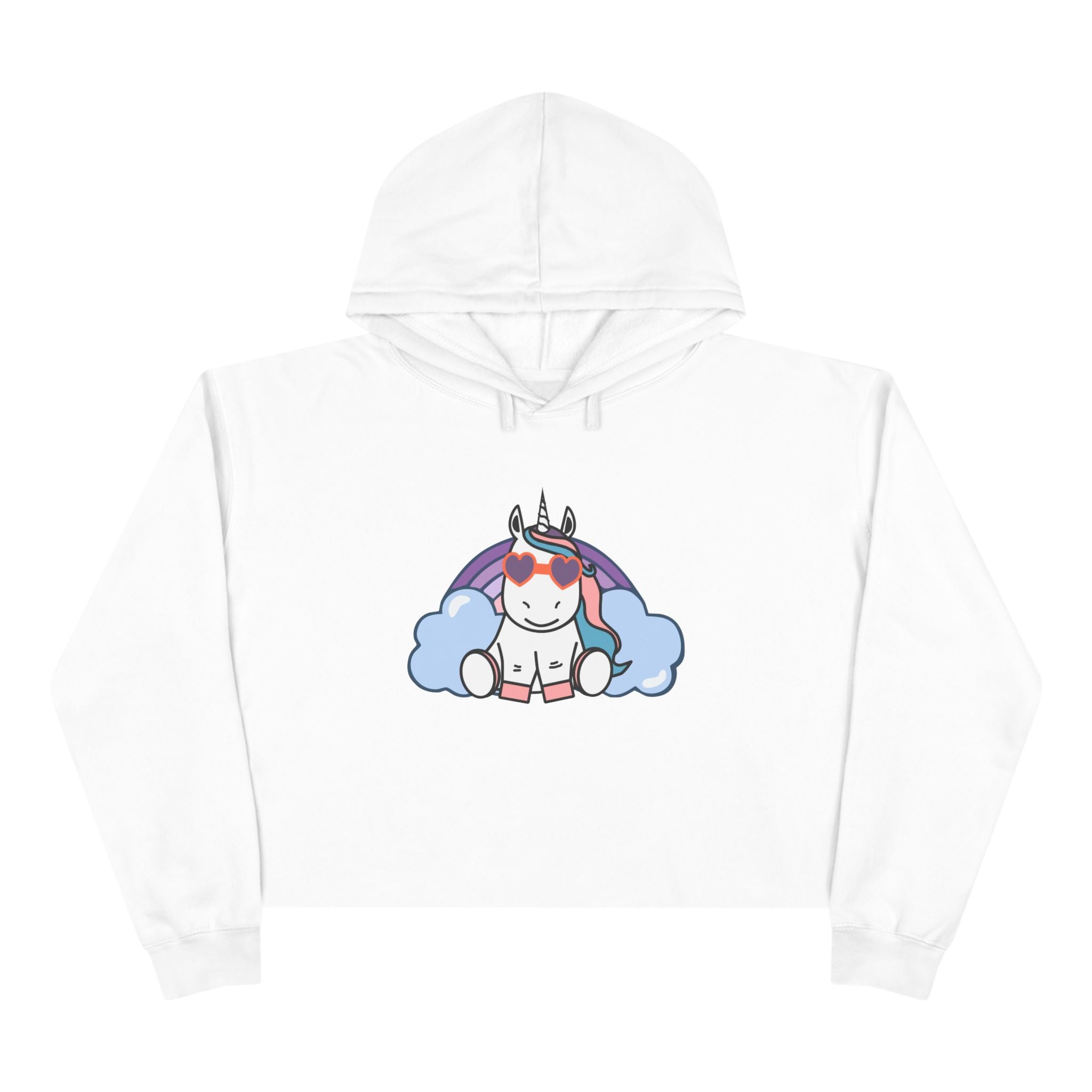 Unicorn with Rainbow Crop Hoodie - Magical Fantasy Lightweight Sweatshirt, Teens Girls Fashion Pullover, Colorful Trendy Jumper, Cute