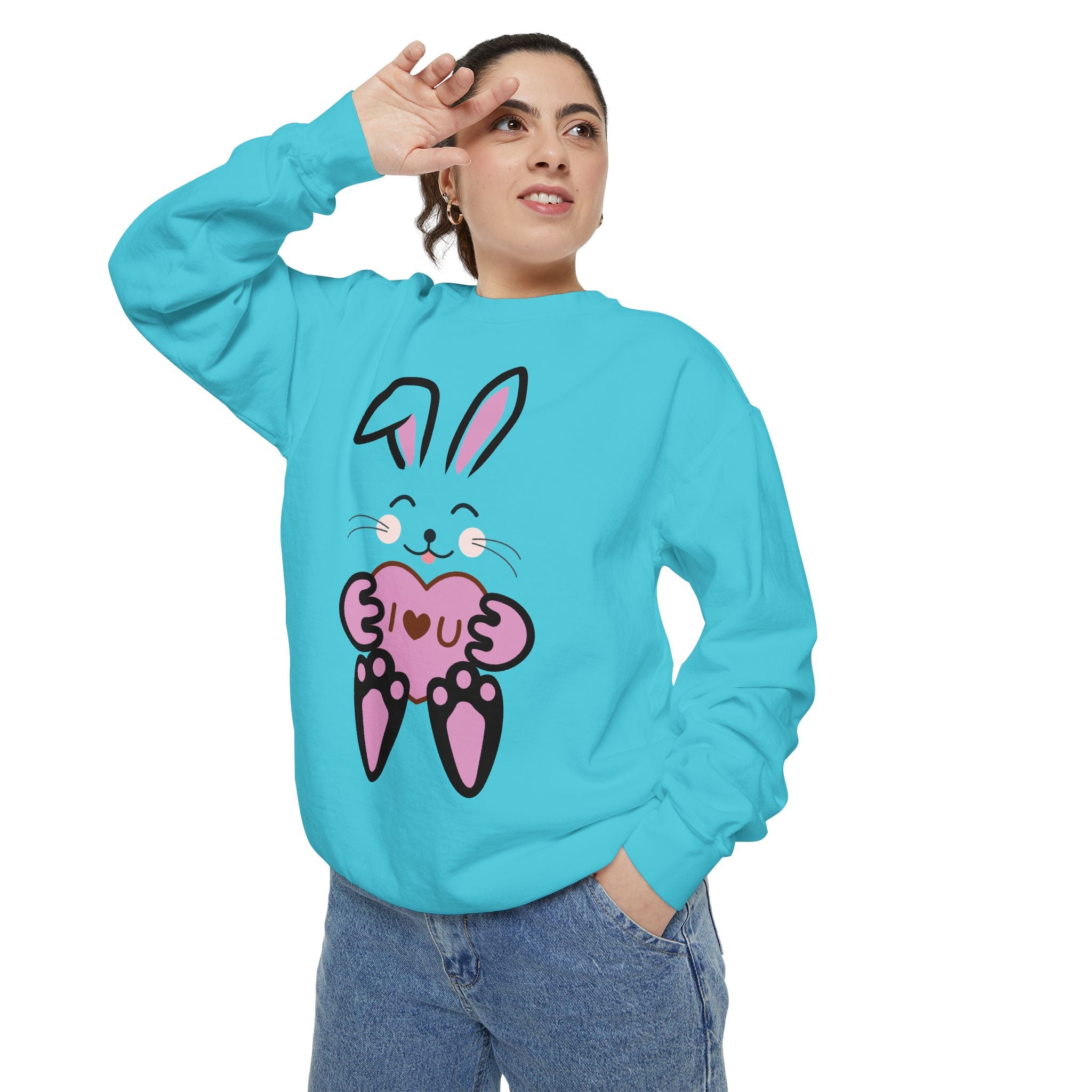 Rabbit With I Love You Heart Sweatshirt, Valentine's Day Gift, Unisex Jumper, Bunny Lover Pullover, Cozy Winter Apparel, Cute Animal