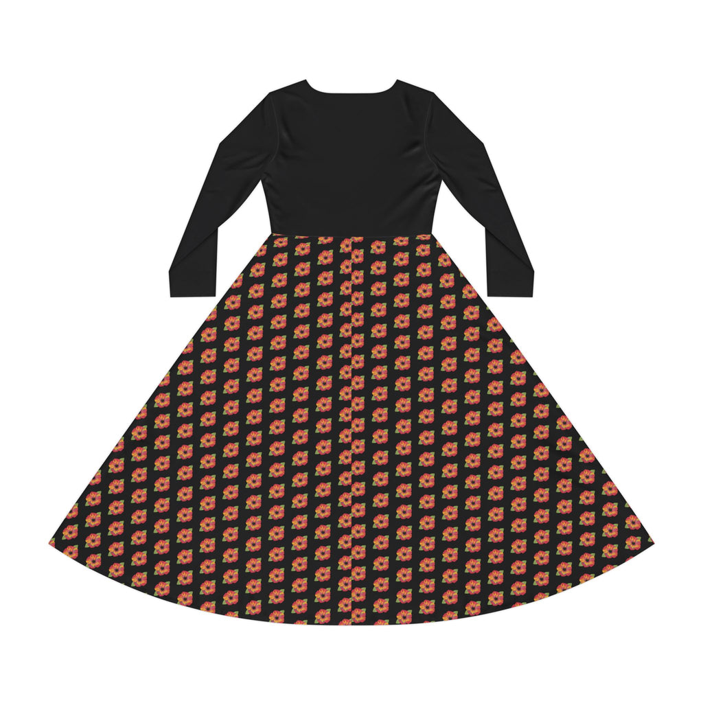 Poppies Pattern Dress, Floral Long Sleeve Dress, Women's Ballet Outfit, Spring Performance Attire