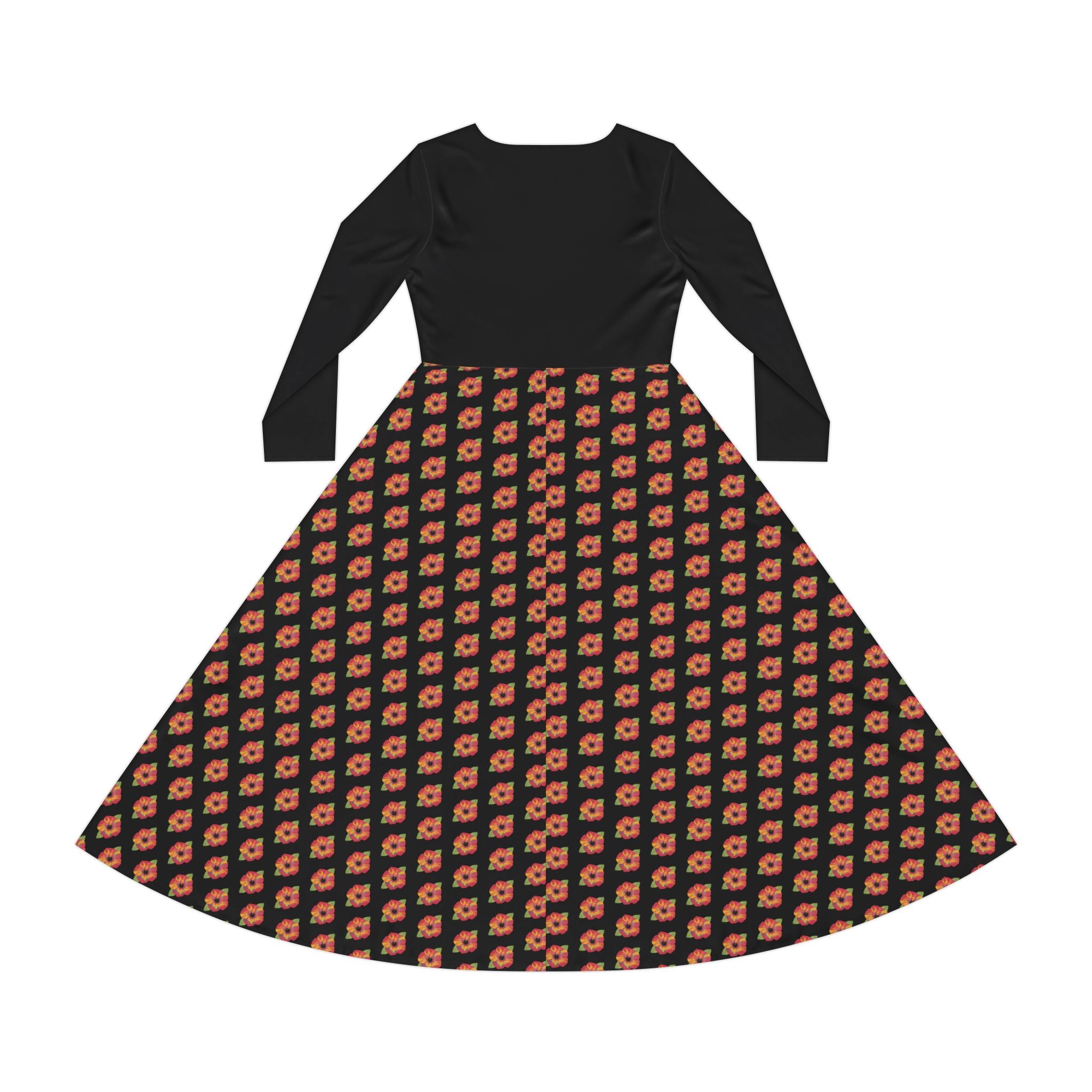 Poppies Pattern Dress, Floral Long Sleeve Dress, Women's Ballet Outfit, Spring Performance Attire