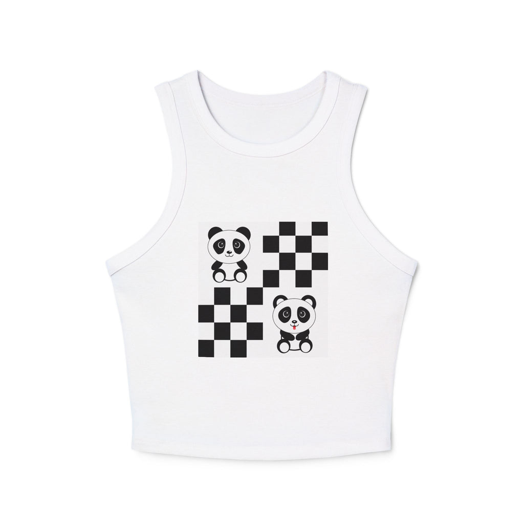 Kawaii Pandas Chessboard Tank Top, Cute Panda Shirt, Women's Summer Top, Sleeveless Shirt, Hipster Animal Print Tee
