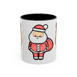 Kawaii Santa Claus With Reindeers Accent Coffee Mug, Christmas Coffee Cup, Holiday Mug, Festive Drinkware, Ceramic Tea Mug