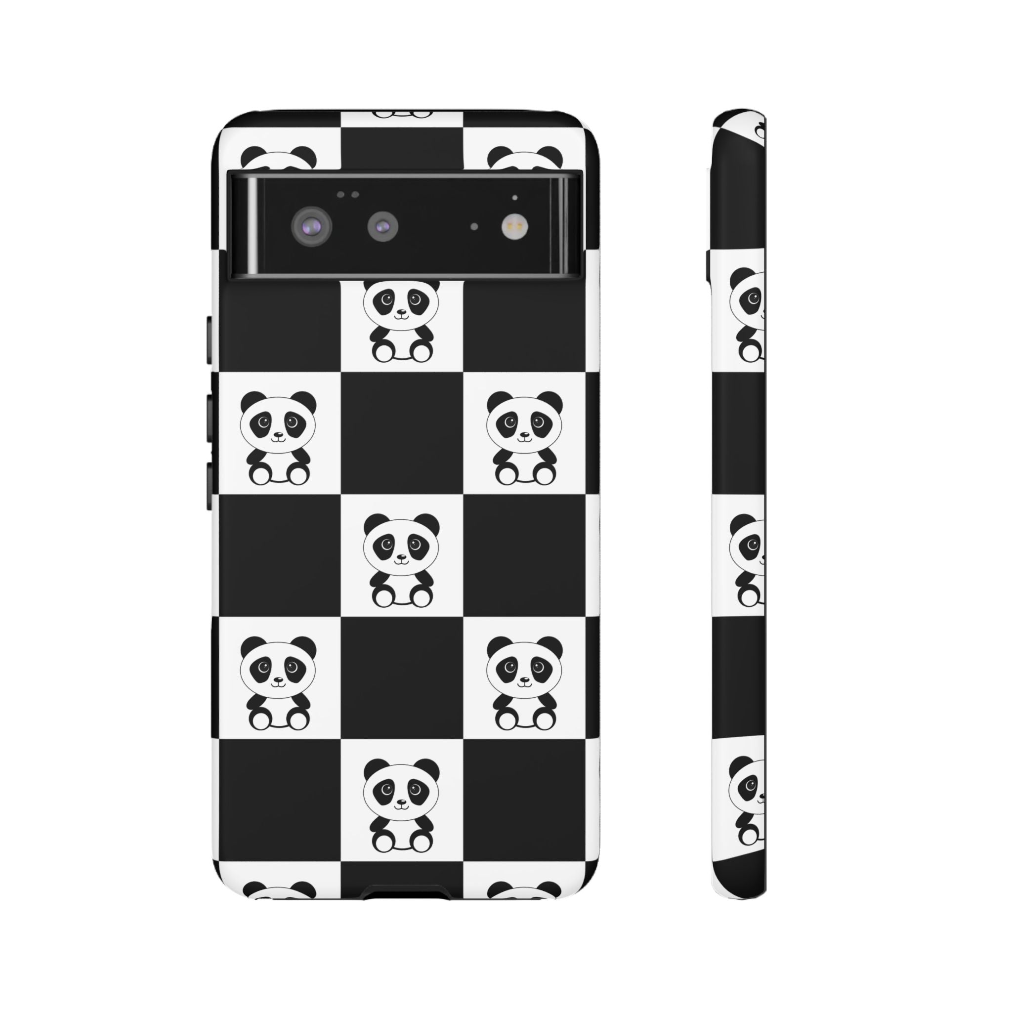 Panda Chessboard Tough Cases, Cute Panda Phone Covers, Chess Pattern iPhone Case, Board Games Phone Accessories, Animal Lover Tech