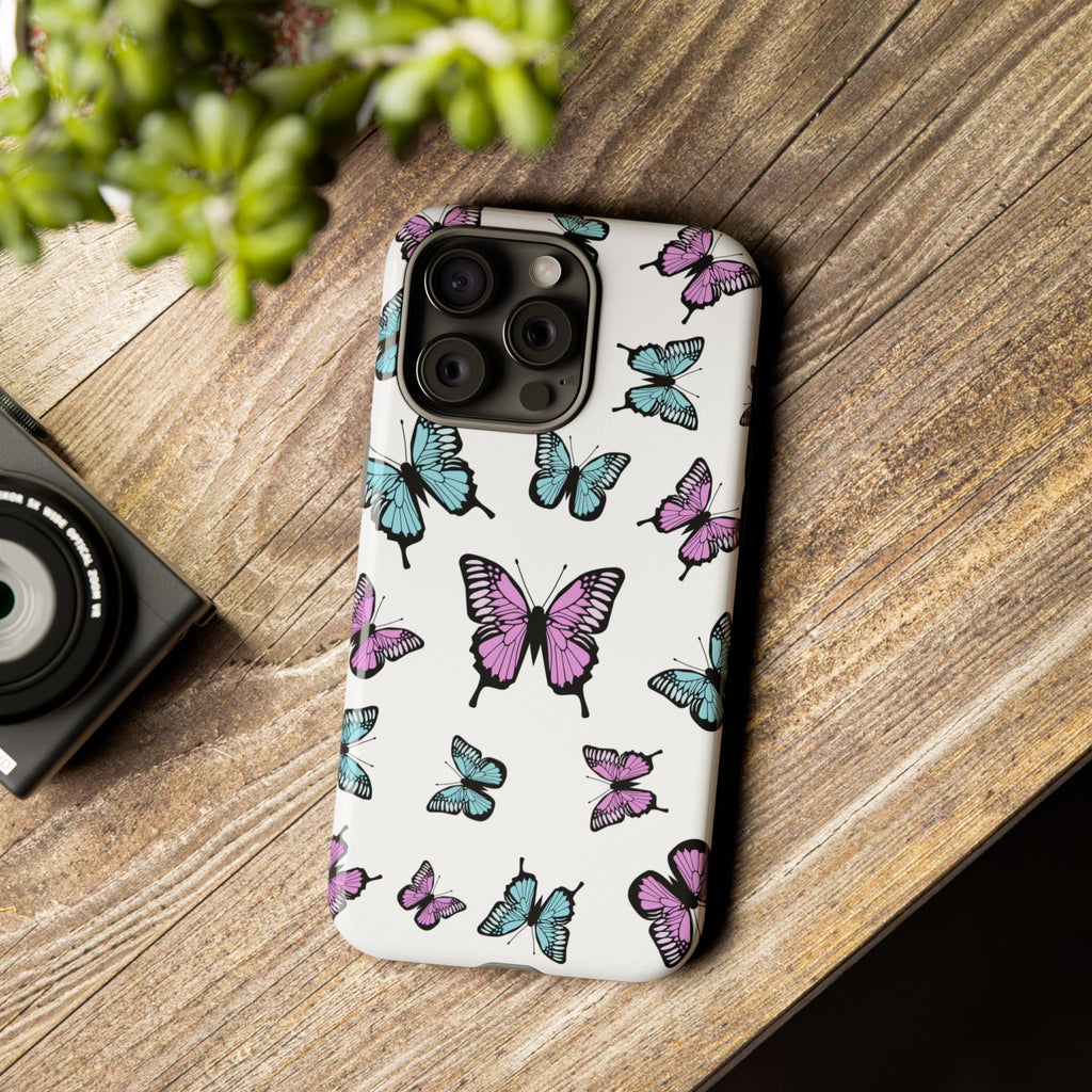 Butterfly Pattern White Background Phone Cases, Protective Cover, Strong Cases, Impact Resistant, Floral Design, Unique Gifts