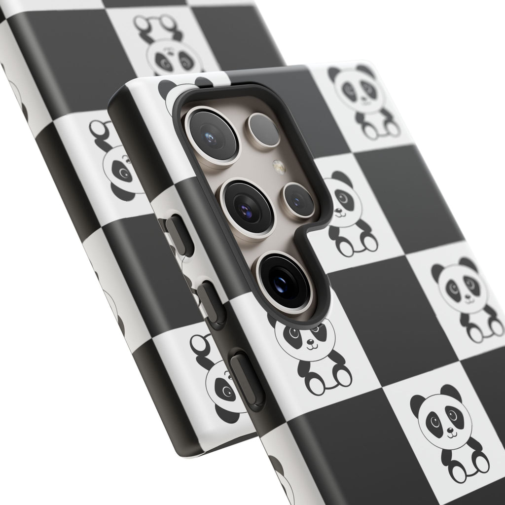 Panda Chessboard Tough Cases, Cute Panda Phone Covers, Chess Pattern iPhone Case, Board Games Phone Accessories, Animal Lover Tech