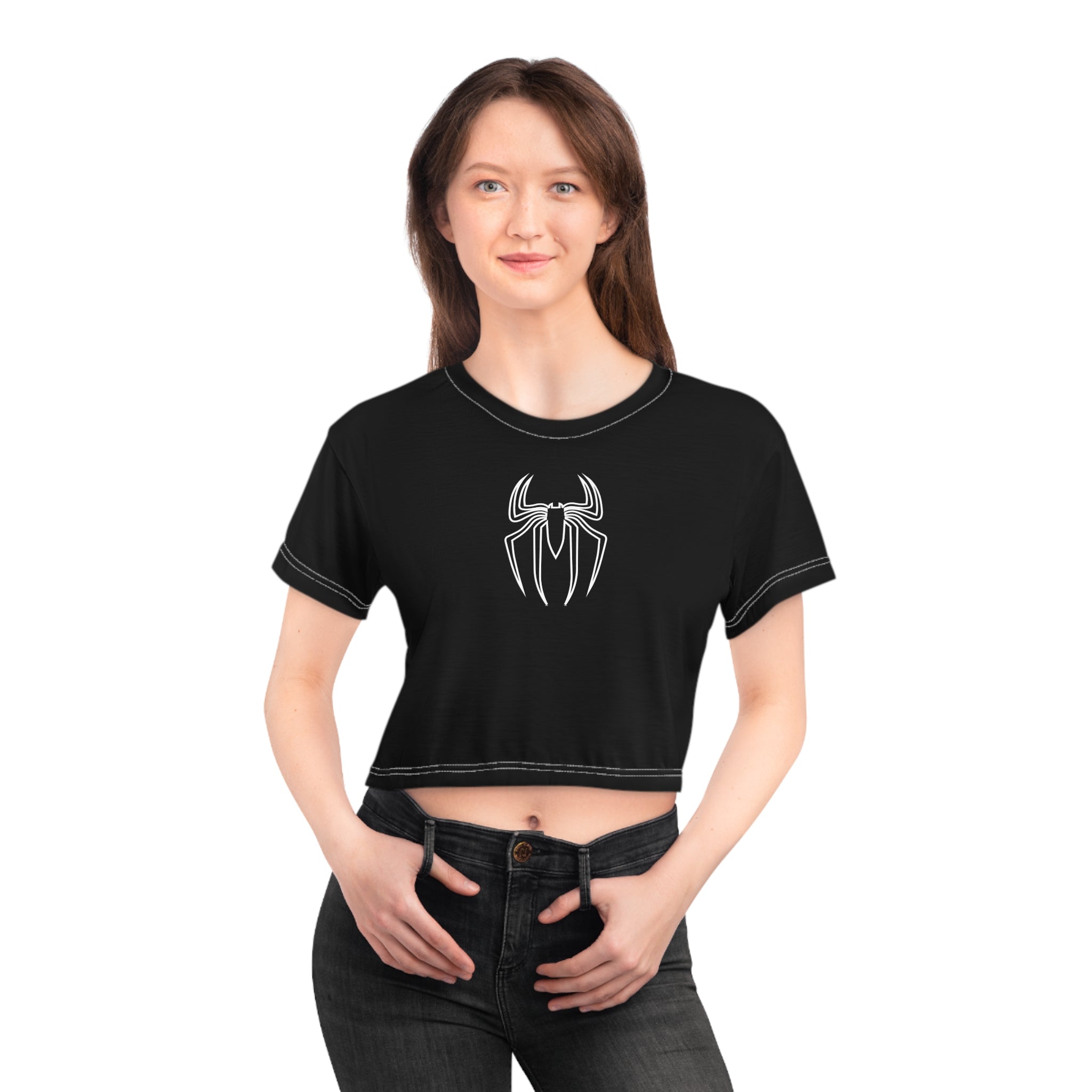 Gothic Spider Crop Tee, Halloween Shirt, White Spider Tee, Halloween Crop Top, Gothic Clothing