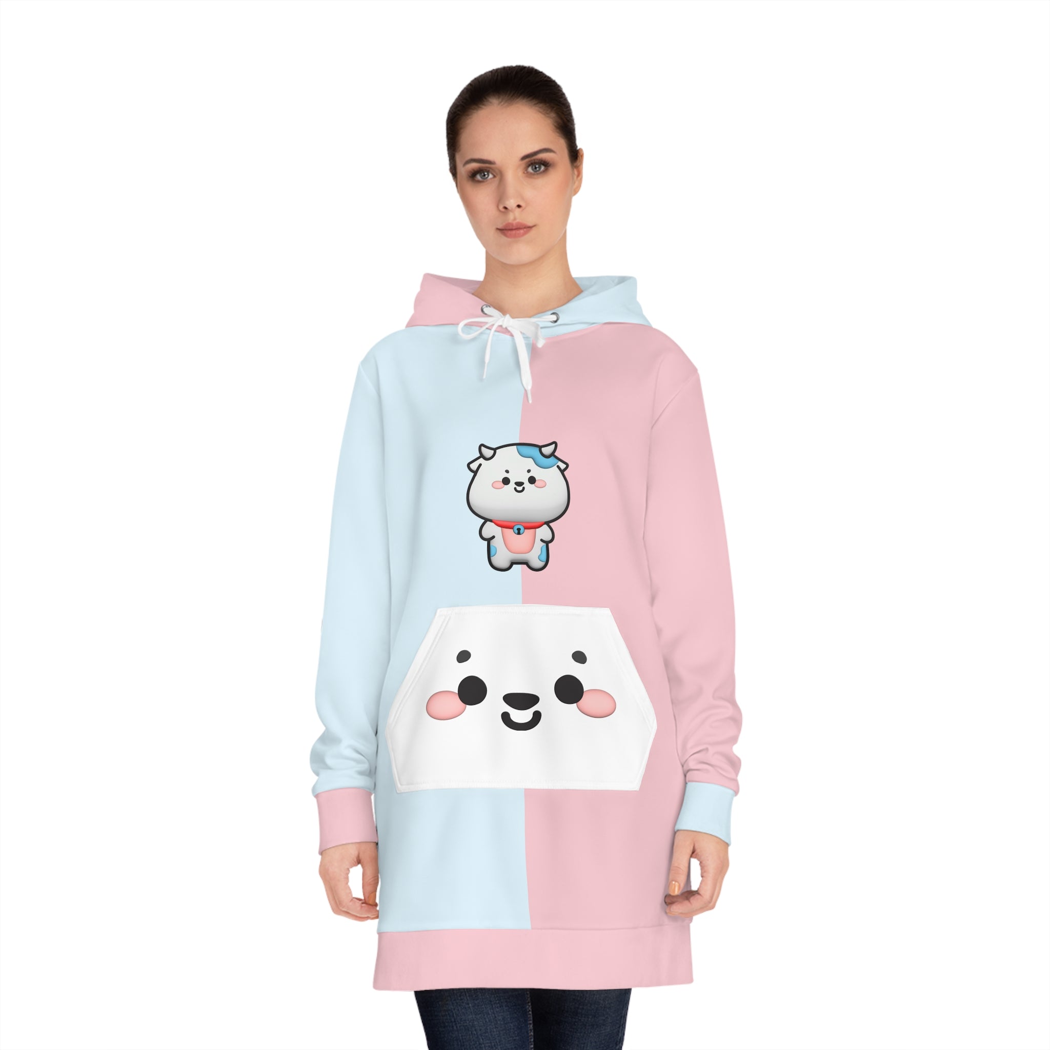 Kawaii Cow Pink and Blue Hoodie Dress, Sweatshirt, Women's Dress, Cute –  Kawaii Heaven
