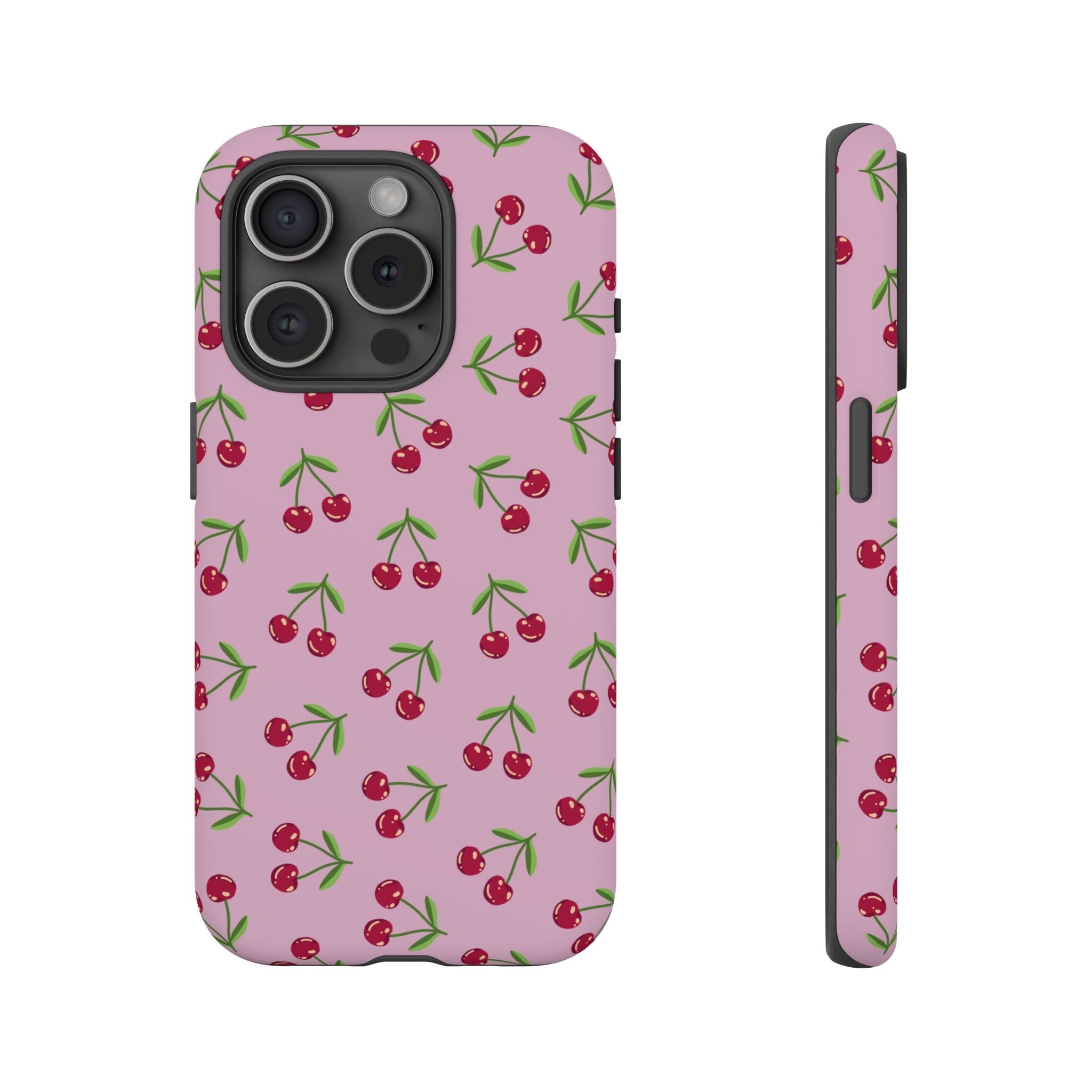 iPhone Cherry Pattern Phone Cases, Floral Tough Cover, Protective Smartphone Shell, Hard Case Gift for Her, Pretty Device Accessories