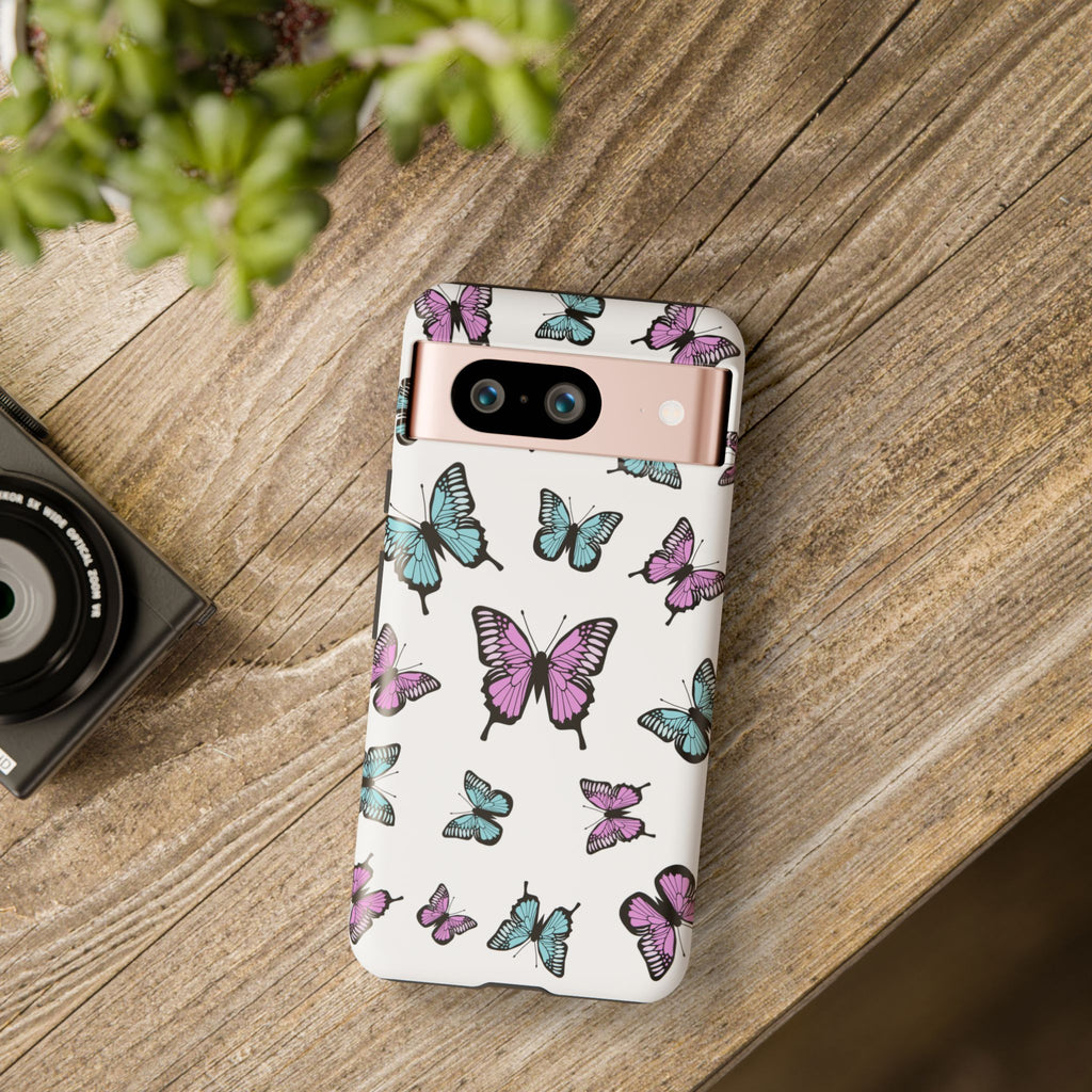 Butterfly Pattern White Background Phone Cases, Protective Cover, Strong Cases, Impact Resistant, Floral Design, Unique Gifts