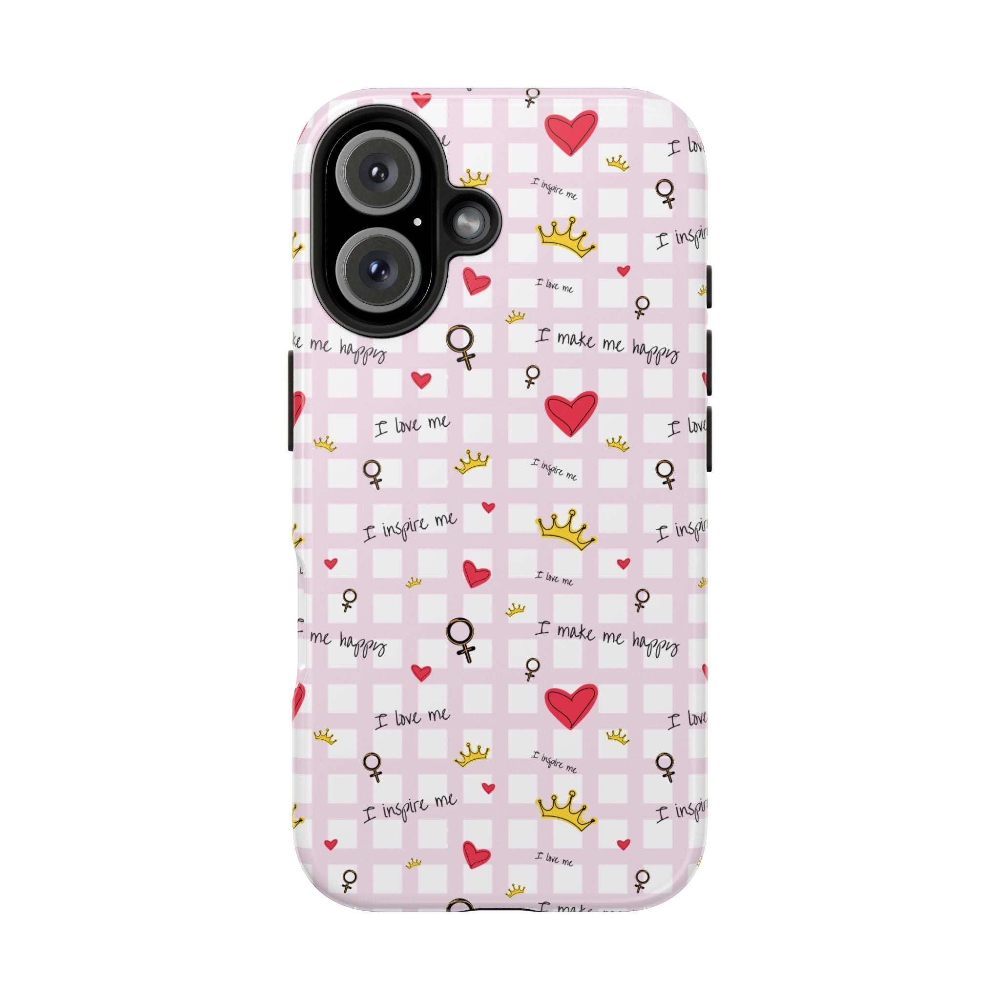 Cozy Hearts & Crowns Phone Case, Heart Design Protective Phone Cover, Crown Pattern Tough Case, Girly Phone Accessories, Valentine's Day
