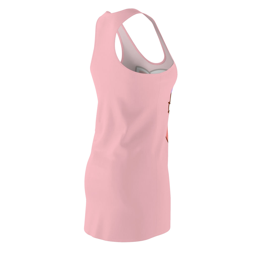 Kawaii Cat with Heart Dress, Cute Cat Racerback Dress, Cat Lover Gift, Women's Dress, Sleeveless Dress