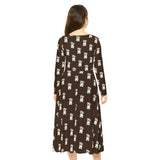 Cute Bear Women's Long Sleeve Dress dark-brown