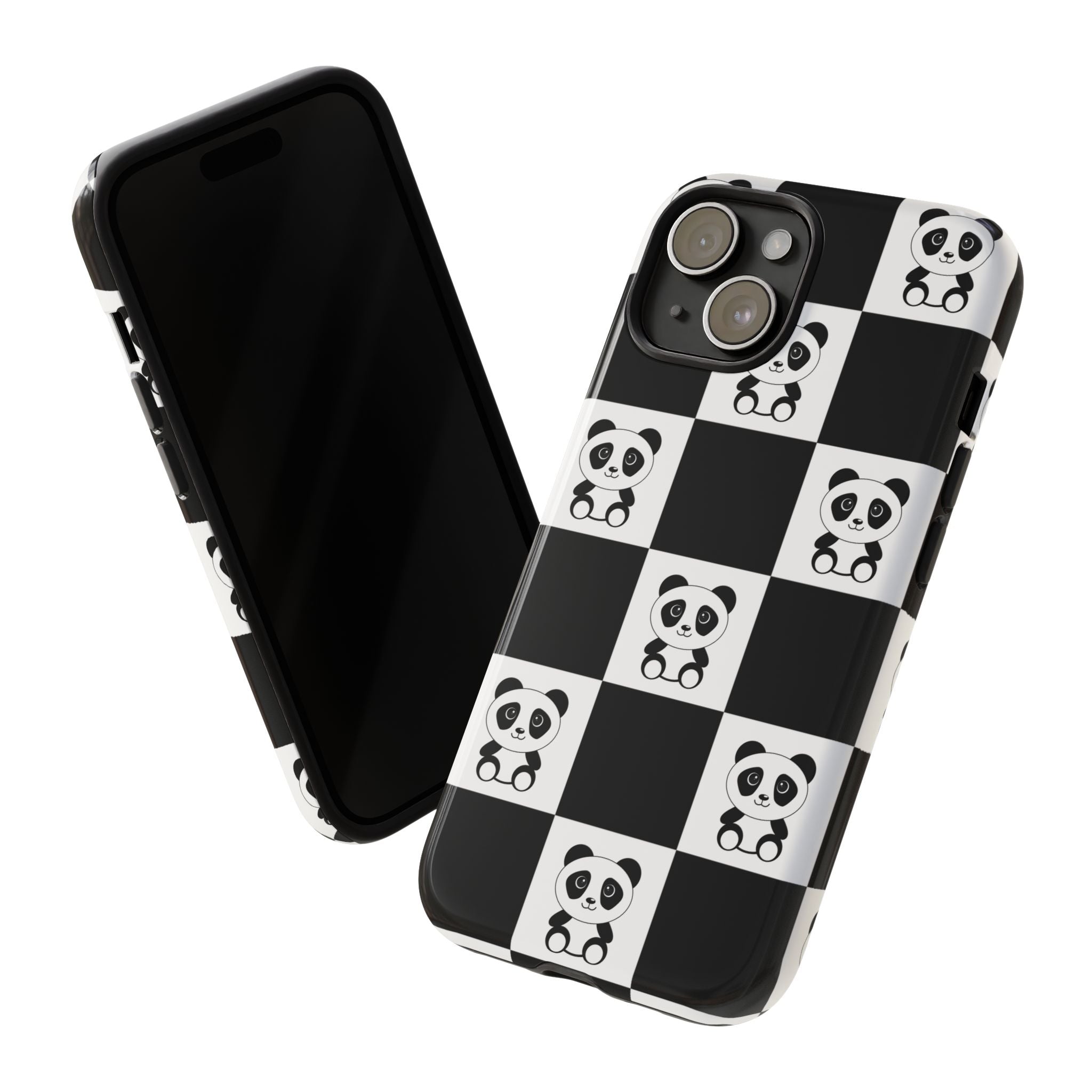 Panda Chessboard Tough Cases, Cute Panda Phone Covers, Chess Pattern iPhone Case, Board Games Phone Accessories, Animal Lover Tech