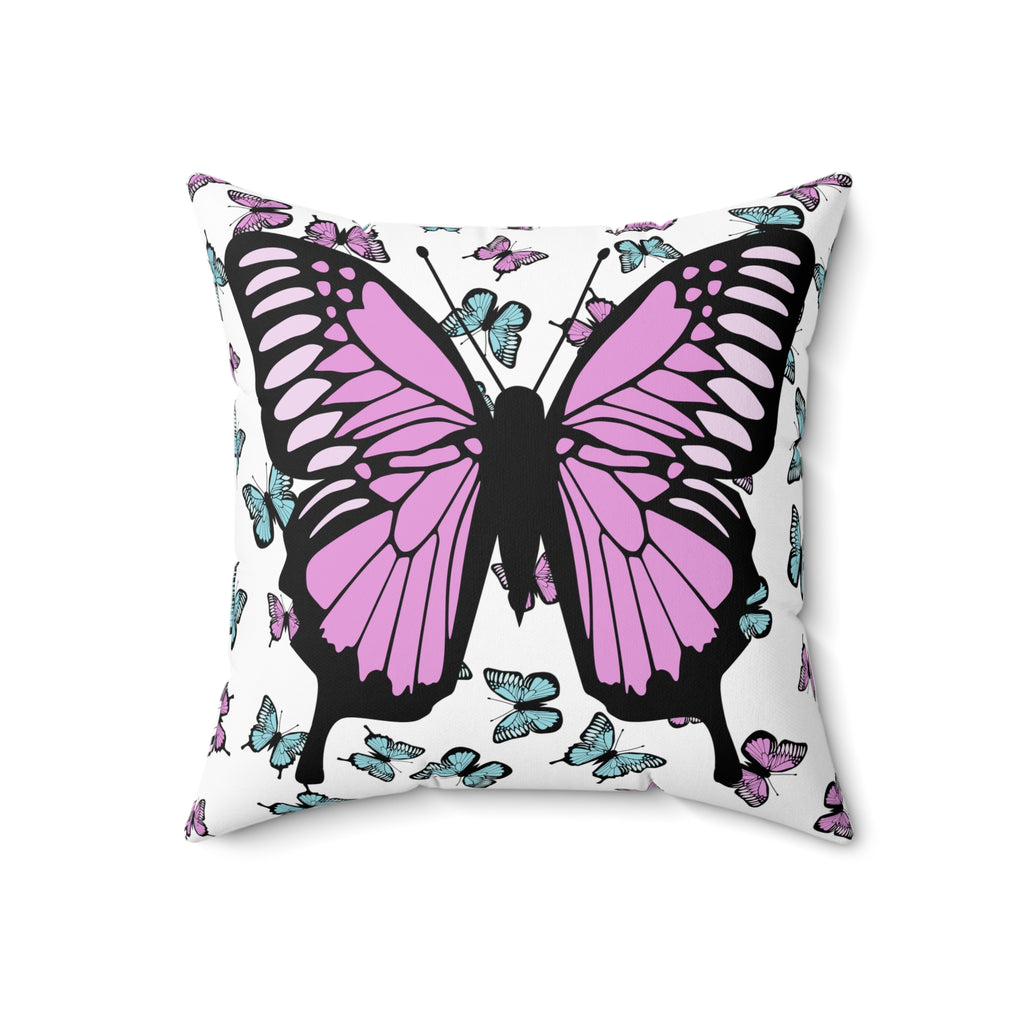 Butterfly Pink Pillow, Home Decor Throw Cushion, Girls Bedroom Decor, Square Accent Pillow, Gift for Her