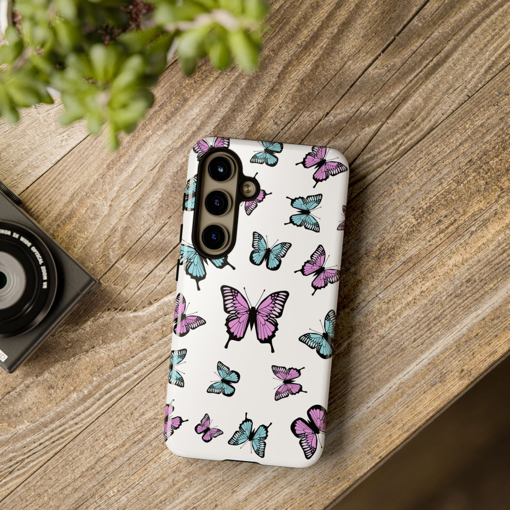 Butterfly Pattern White Background Phone Cases, Protective Cover, Strong Cases, Impact Resistant, Floral Design, Unique Gifts
