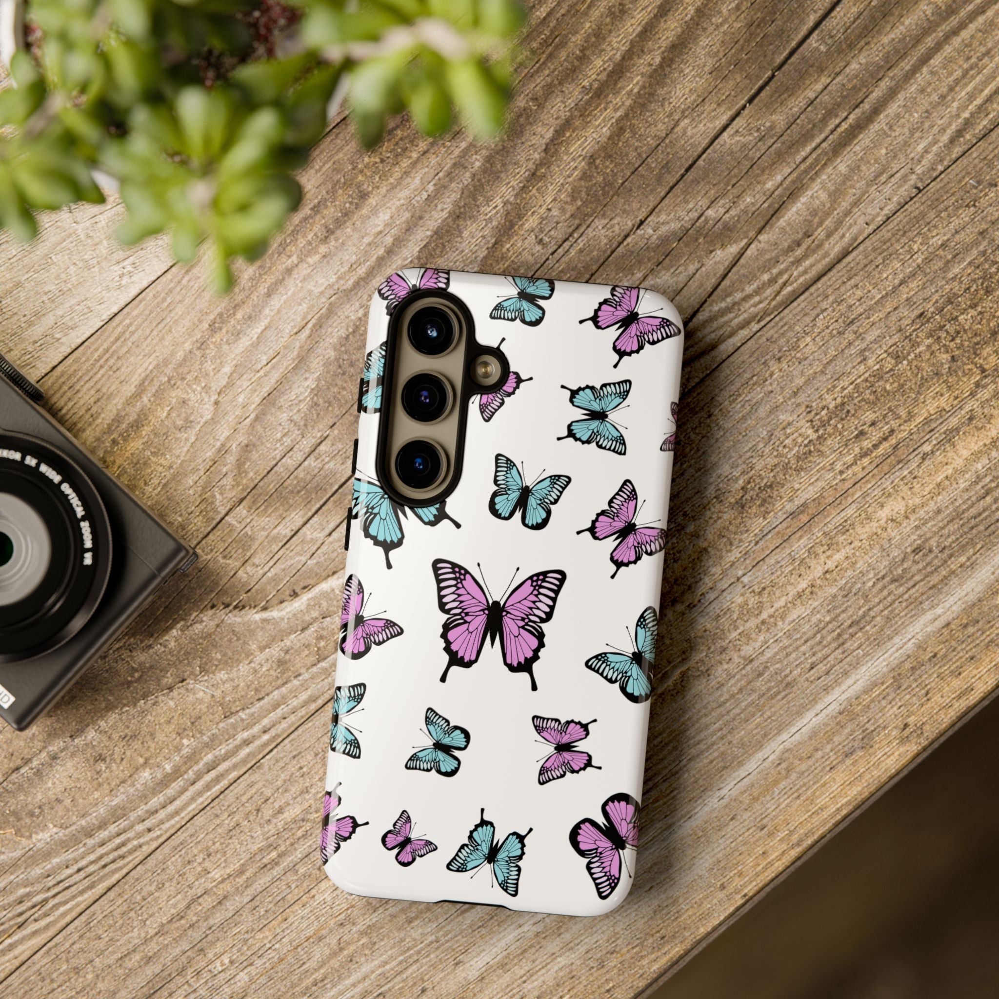 Butterfly Pattern White Background Phone Cases, Protective Cover, Strong Cases, Impact Resistant, Floral Design, Unique Gifts