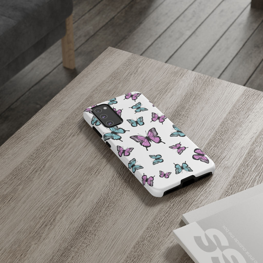 Butterfly Pattern White Background Phone Cases, Protective Cover, Strong Cases, Impact Resistant, Floral Design, Unique Gifts