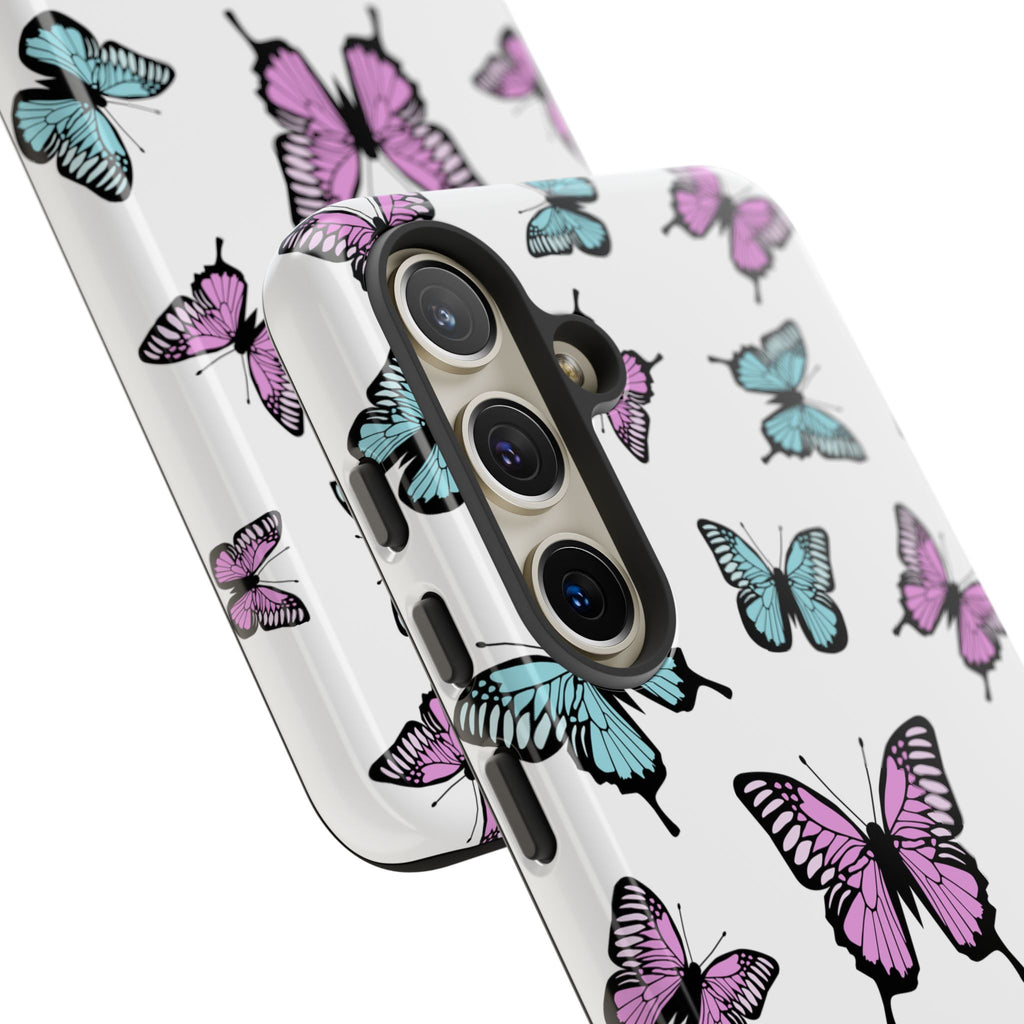 Butterfly Pattern White Background Phone Cases, Protective Cover, Strong Cases, Impact Resistant, Floral Design, Unique Gifts