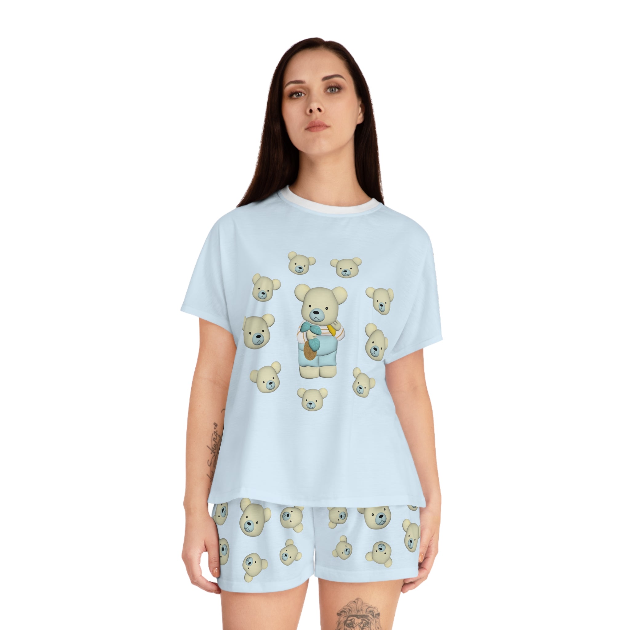 Bear Garden Women's Pajama Set, Cute Bear Print Shorts and Top, Cozy Sleepwear, Matching PJ Set, Woodland Animal Design