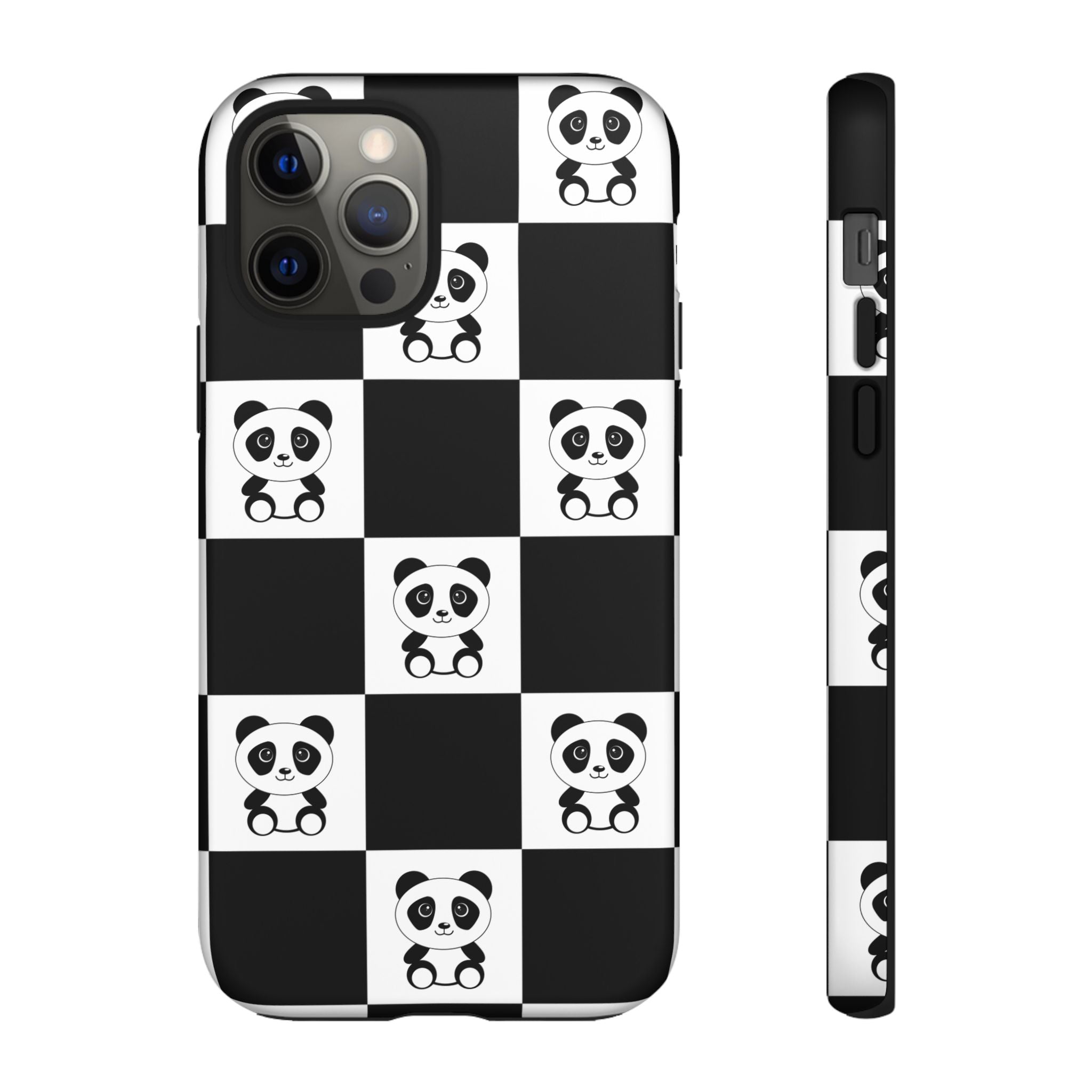 Panda Chessboard Tough Cases, Cute Panda Phone Covers, Chess Pattern iPhone Case, Board Games Phone Accessories, Animal Lover Tech