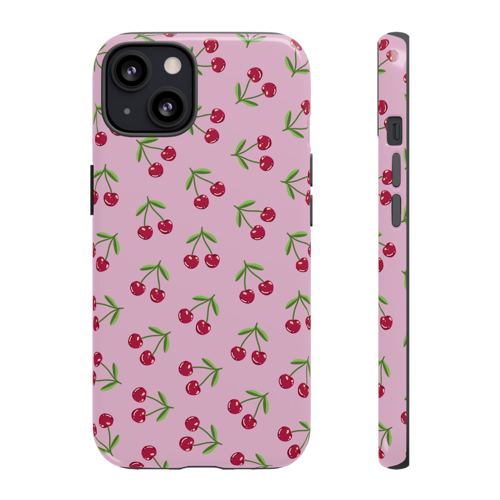 iPhone Cherry Pattern Phone Cases, Floral Tough Cover, Protective Smartphone Shell, Hard Case Gift for Her, Pretty Device Accessories