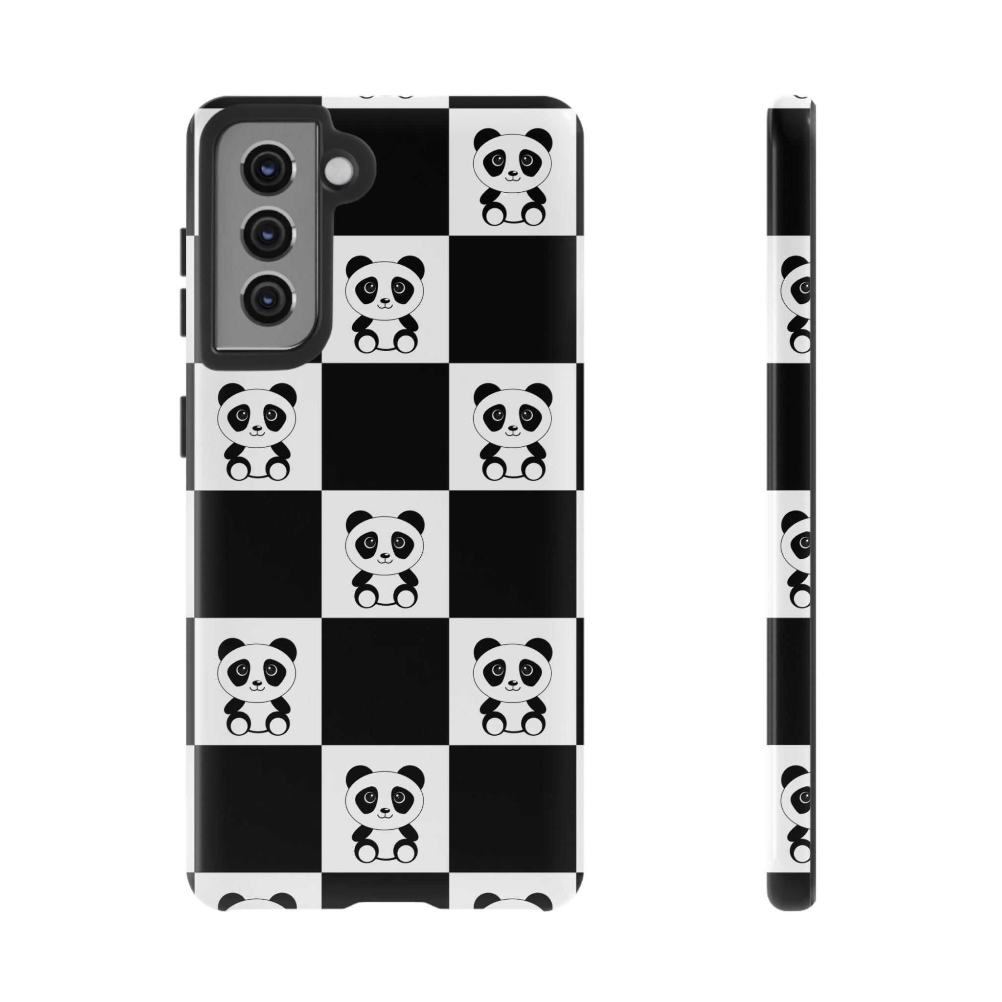Panda Chessboard Tough Cases, Cute Panda Phone Covers, Chess Pattern iPhone Case, Board Games Phone Accessories, Animal Lover Tech