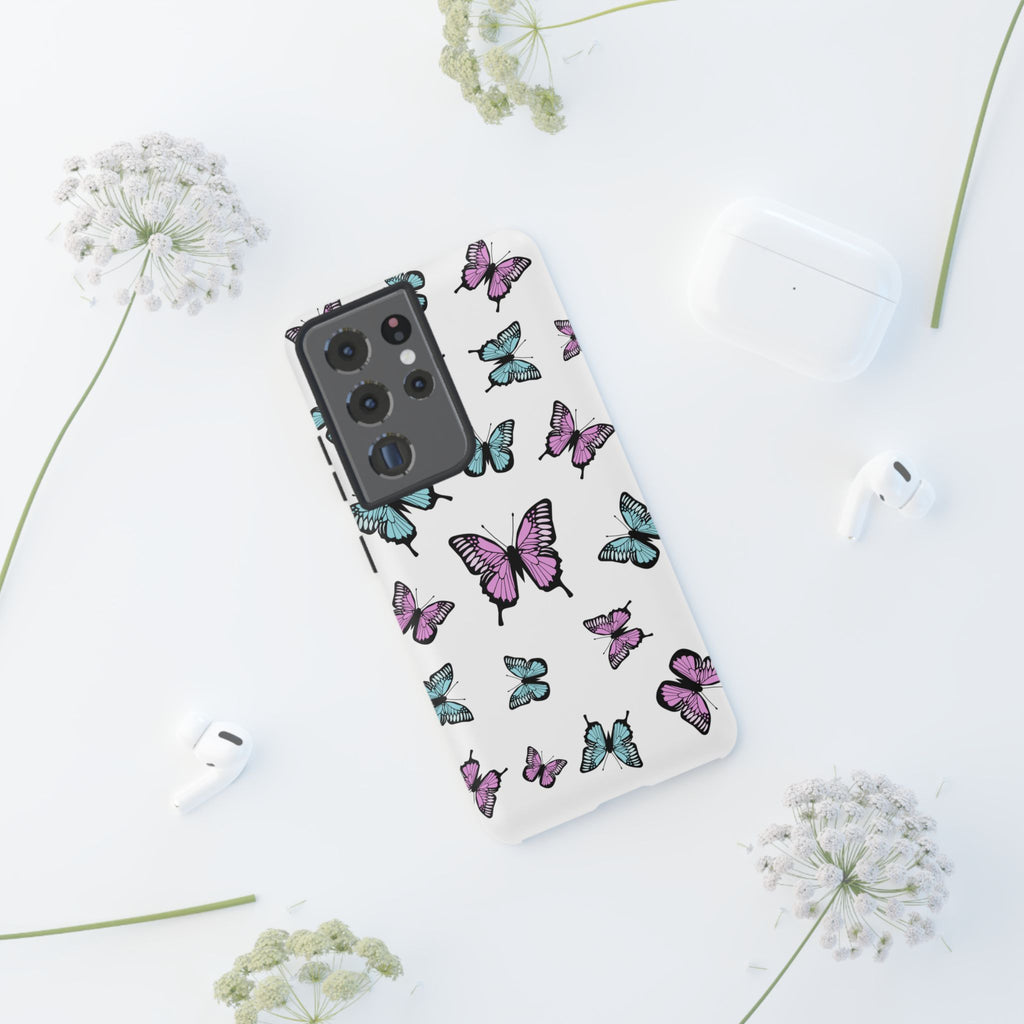 Butterfly Pattern White Background Phone Cases, Protective Cover, Strong Cases, Impact Resistant, Floral Design, Unique Gifts