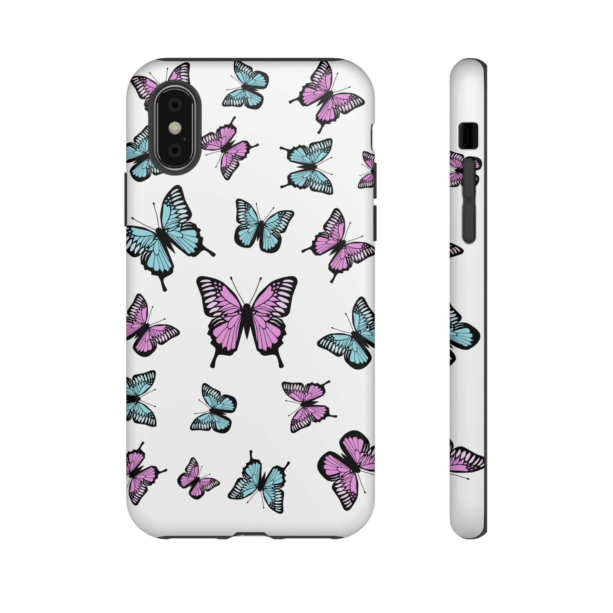 Butterfly Pattern White Background Phone Cases, Protective Cover, Strong Cases, Impact Resistant, Floral Design, Unique Gifts