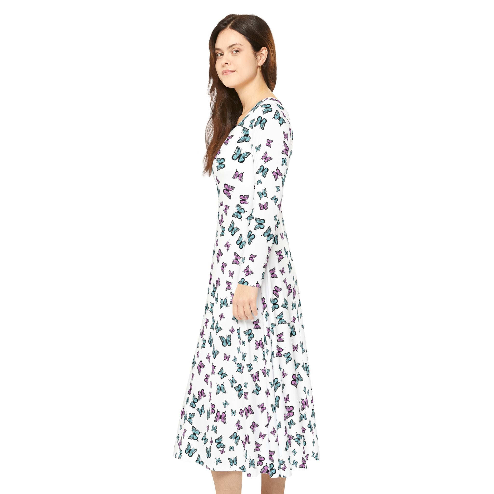 Butterfly Pattern Women's Long Sleeve Dance Dress - Elegant Dancewear for Women, Dance Costume, Performance Outfit, Ballet Attire